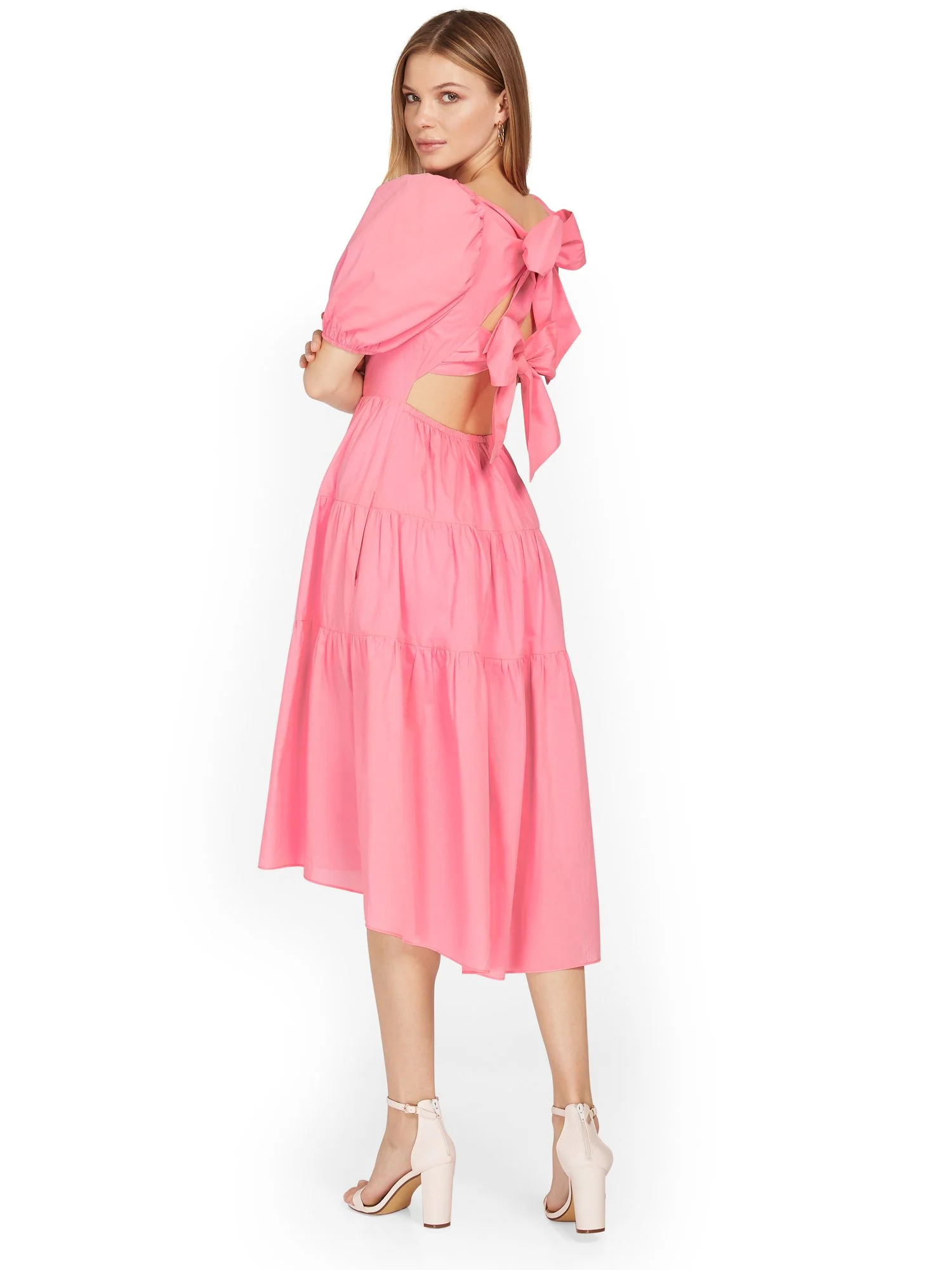 Puff-Sleeve Bow-Back Poplin Midi Dress - Mustard Seed - Image 2