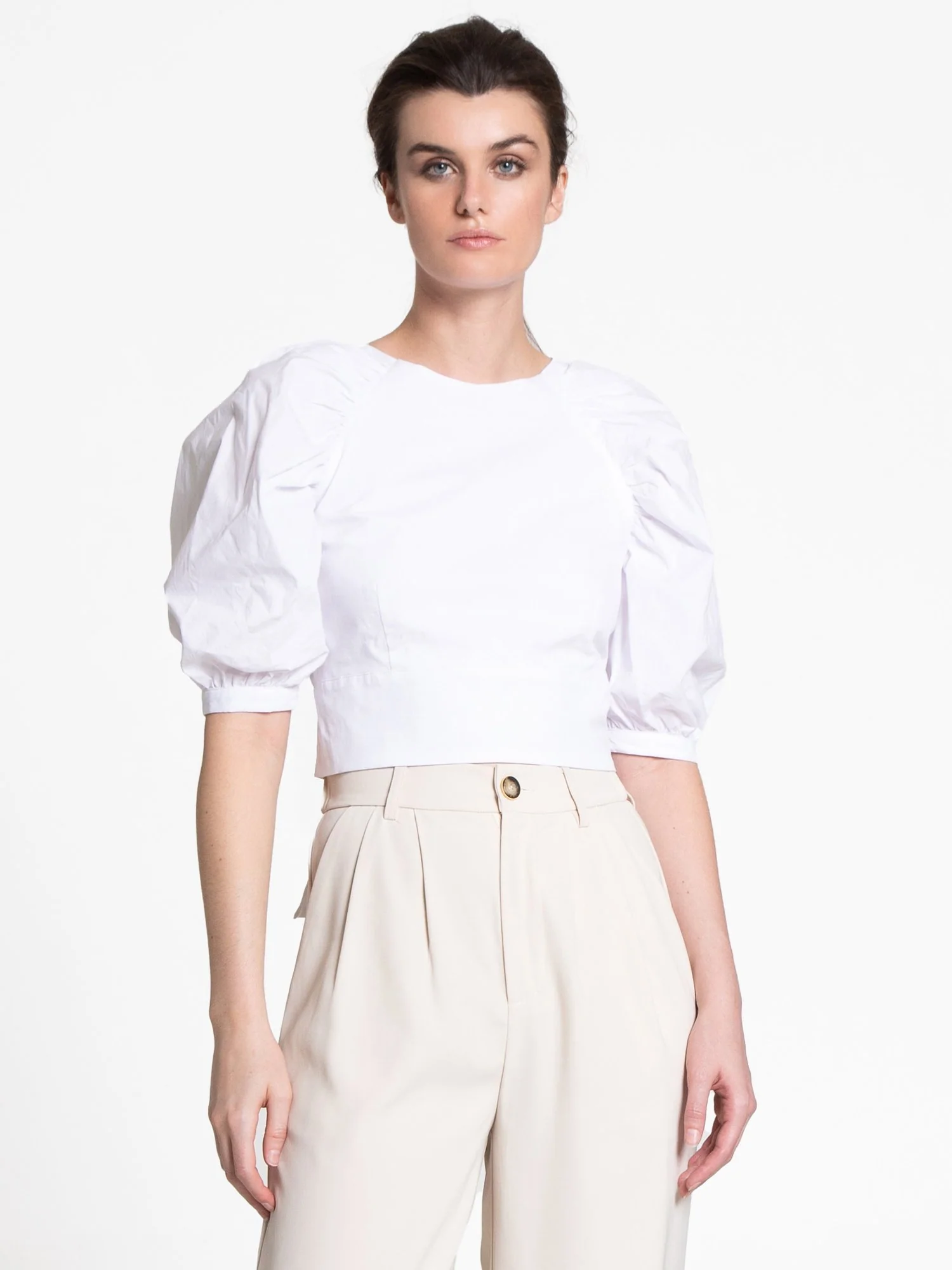 Puff-Sleeve Bow Tie Poplin Top - Do+Be - Image 10