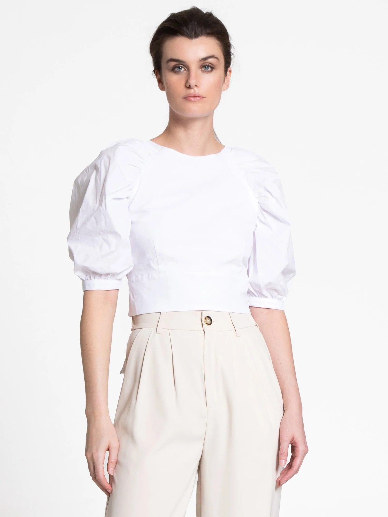 Puff-Sleeve Bow Tie Poplin Top - Do+Be - Image 11