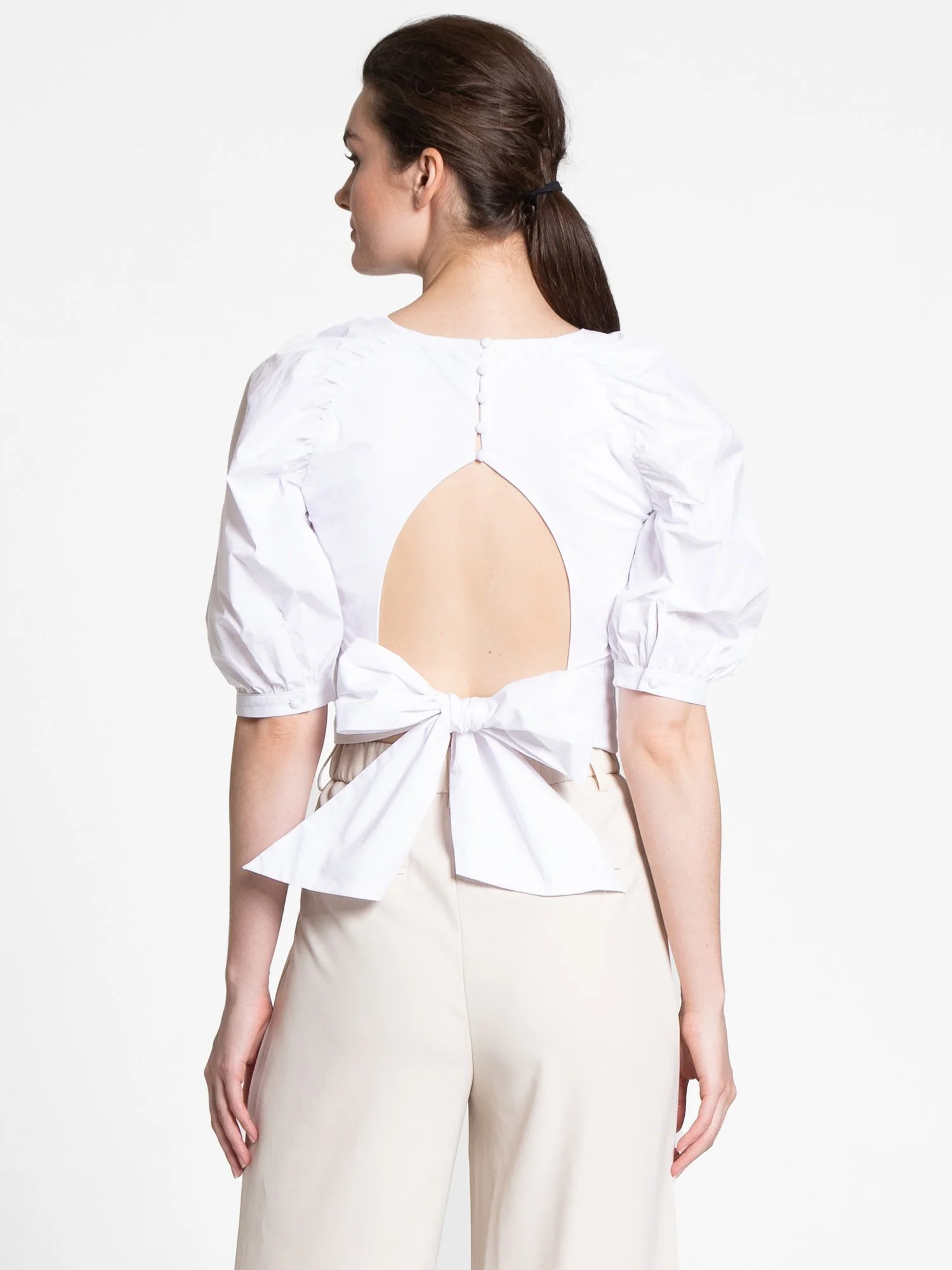 Puff-Sleeve Bow Tie Poplin Top - Do+Be - Image 12