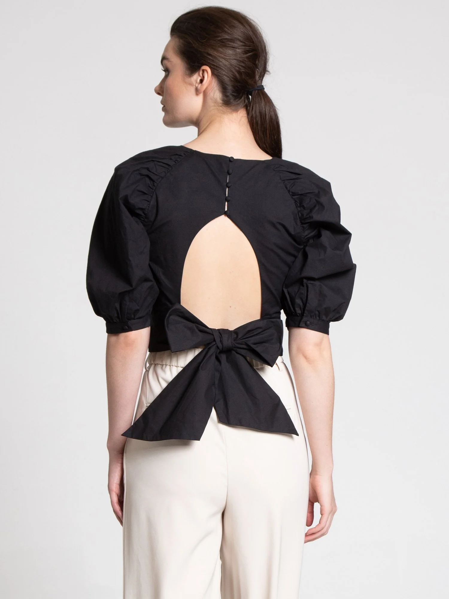 Puff-Sleeve Bow Tie Poplin Top - Do+Be - Image 3