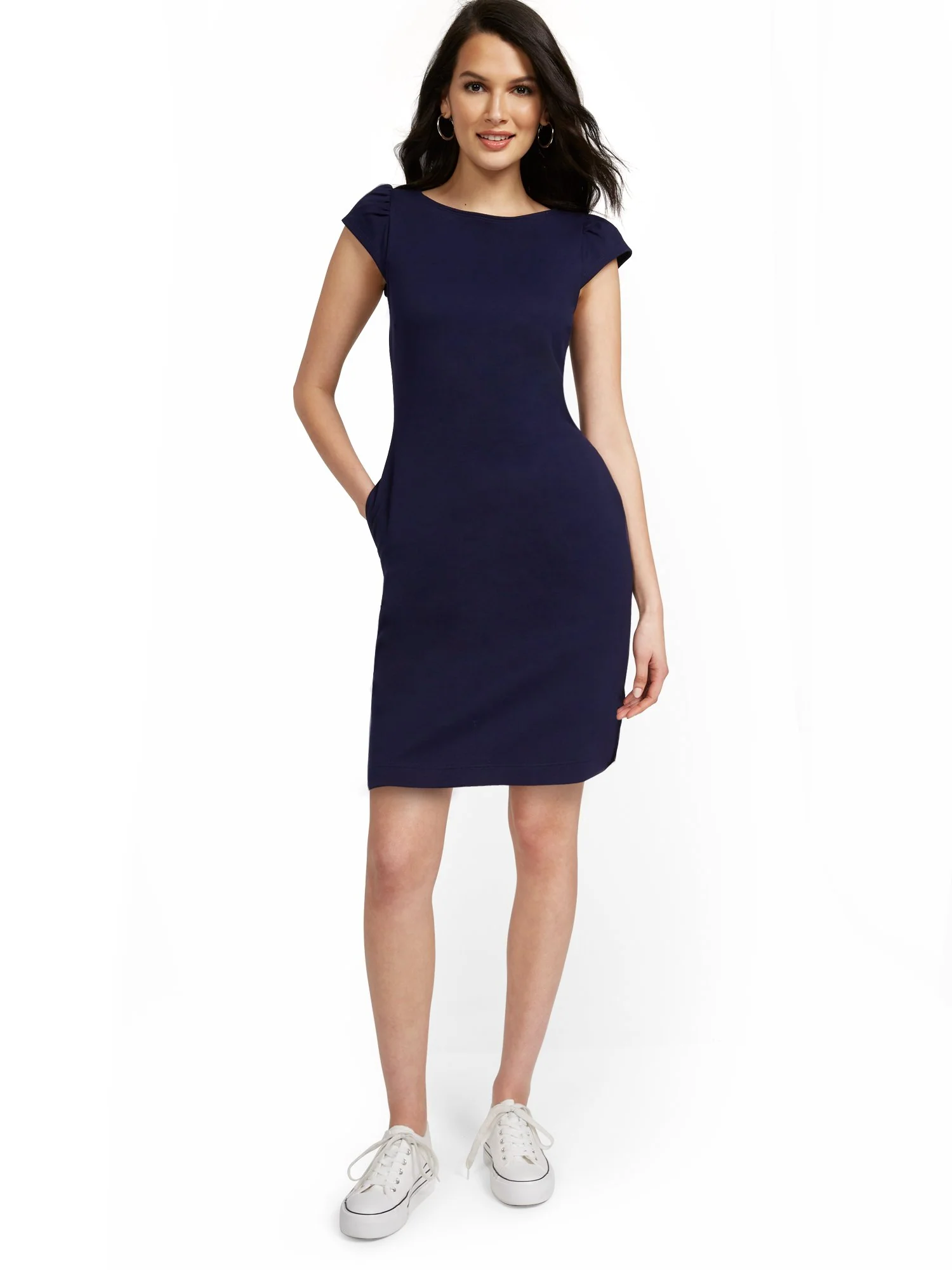 Puff-Sleeve Button-Back Shift Dress - City Knits - Image 13