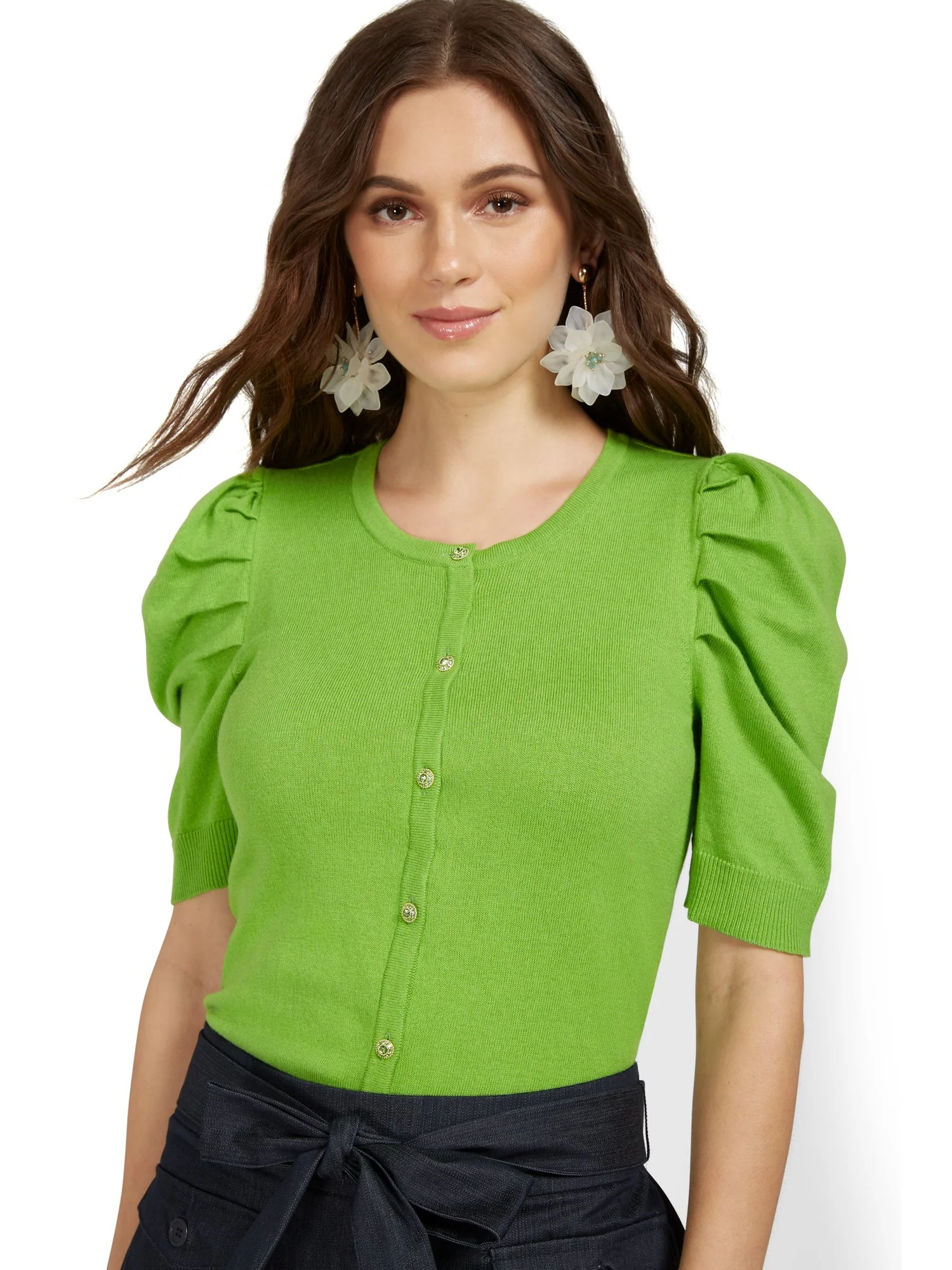 Puff-Sleeve Chelsea Cardigan - Image 21
