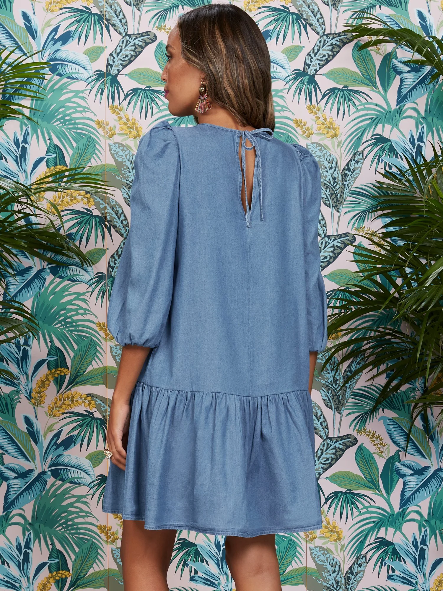 Puff-Sleeve Denim Shift Dress - Image 3