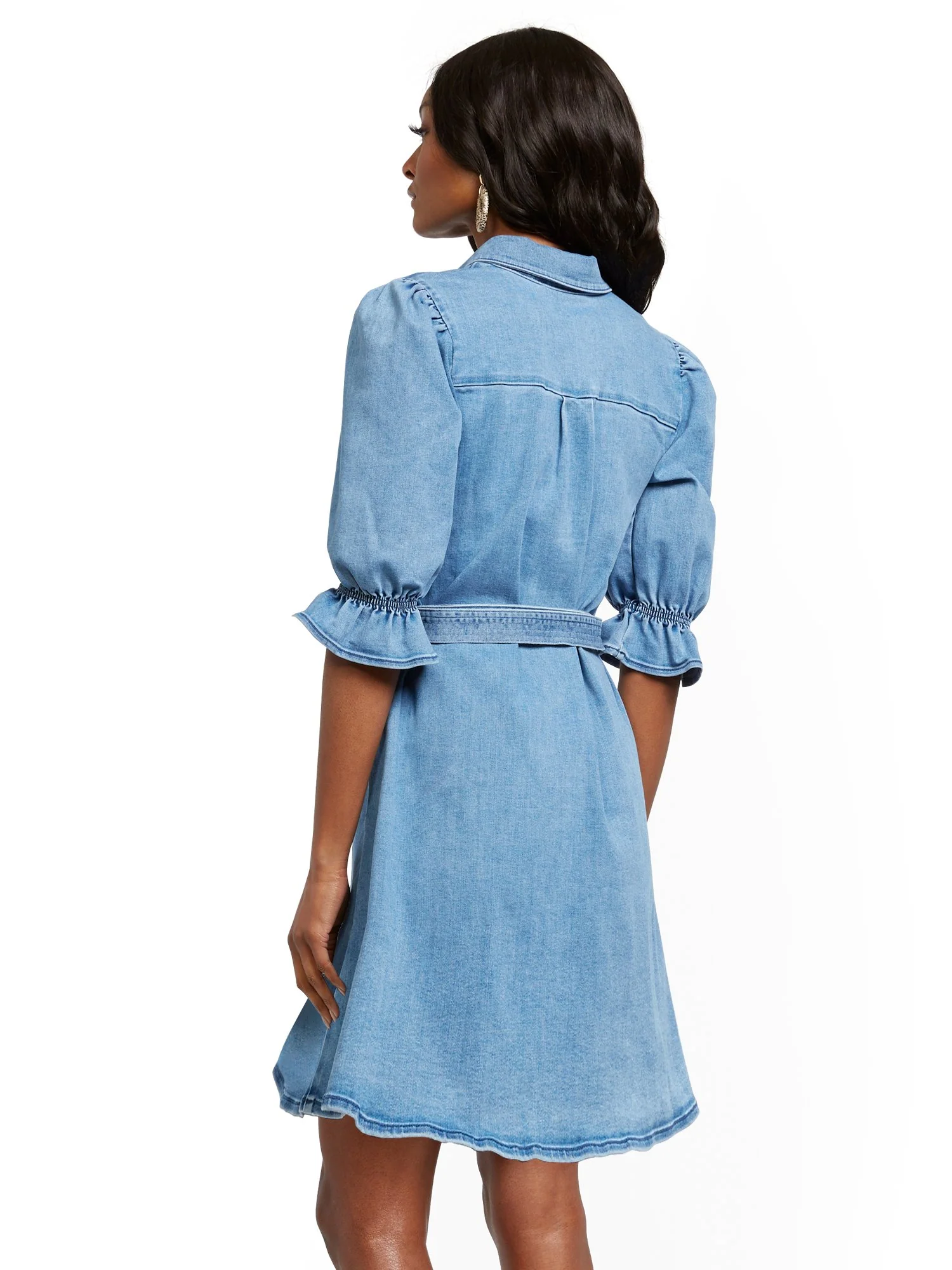 Puff-Sleeve Denim Shirtdress - Image 3