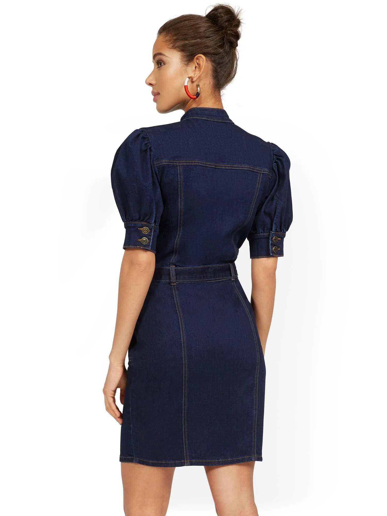Puff-Sleeve Denim Utility Dress - Image 3