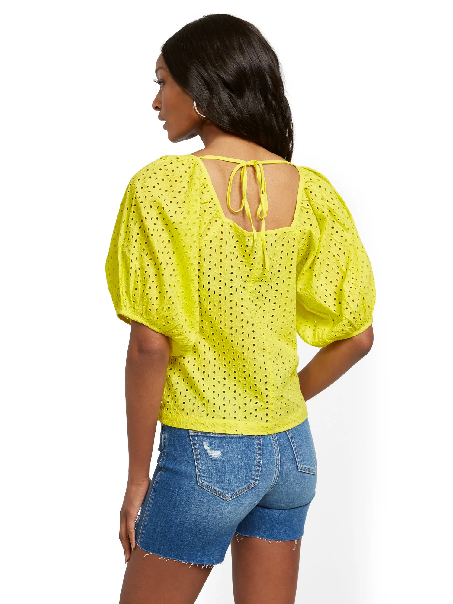 Puff-Sleeve Eyelet Top - Image 6