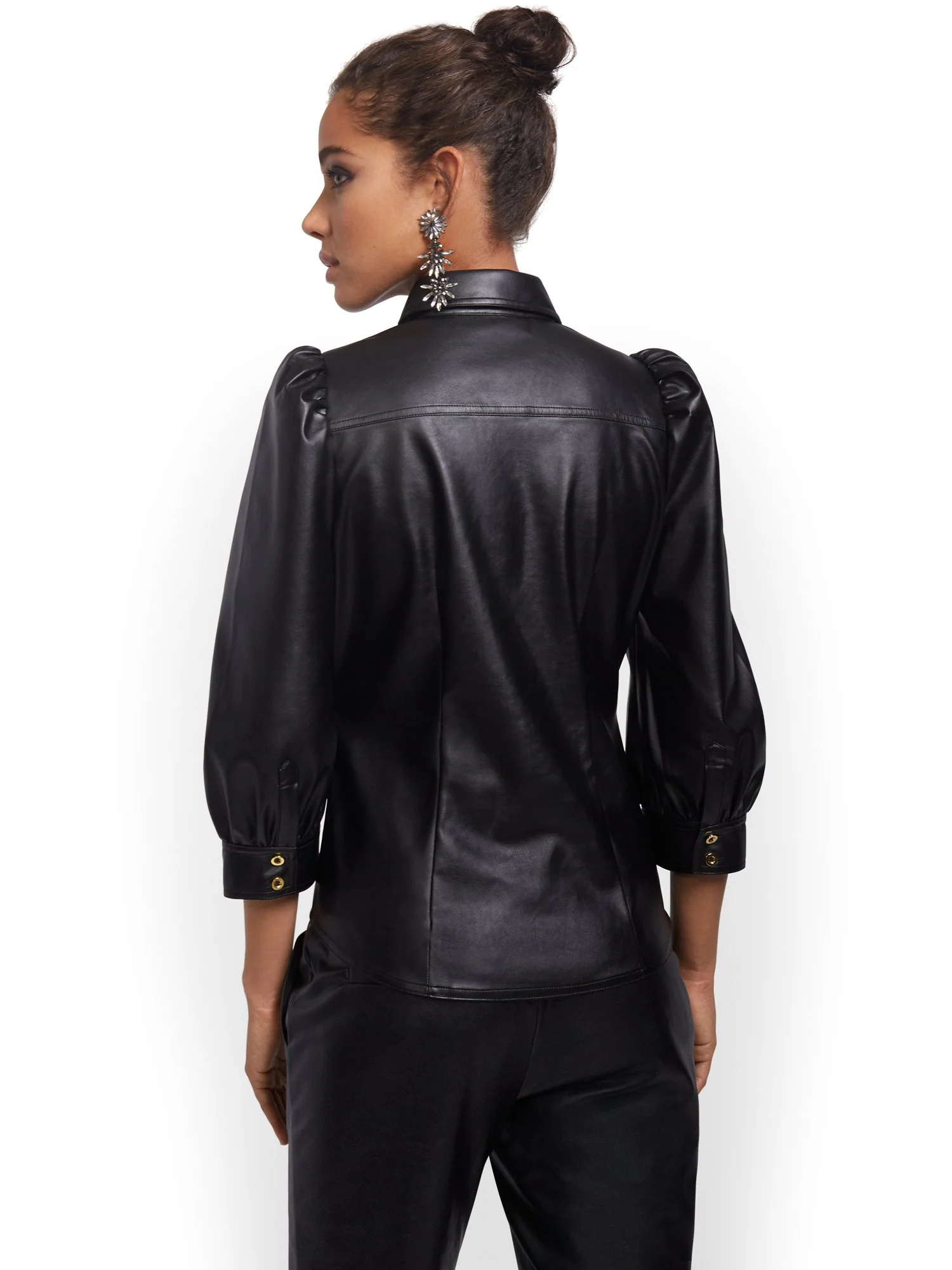 Puff-Sleeve Faux-Leather Top - Image 3