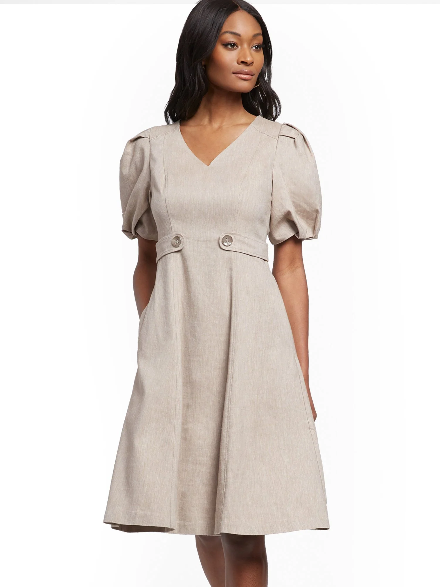 Puff-Sleeve Fit and Flare Dress - Image 2