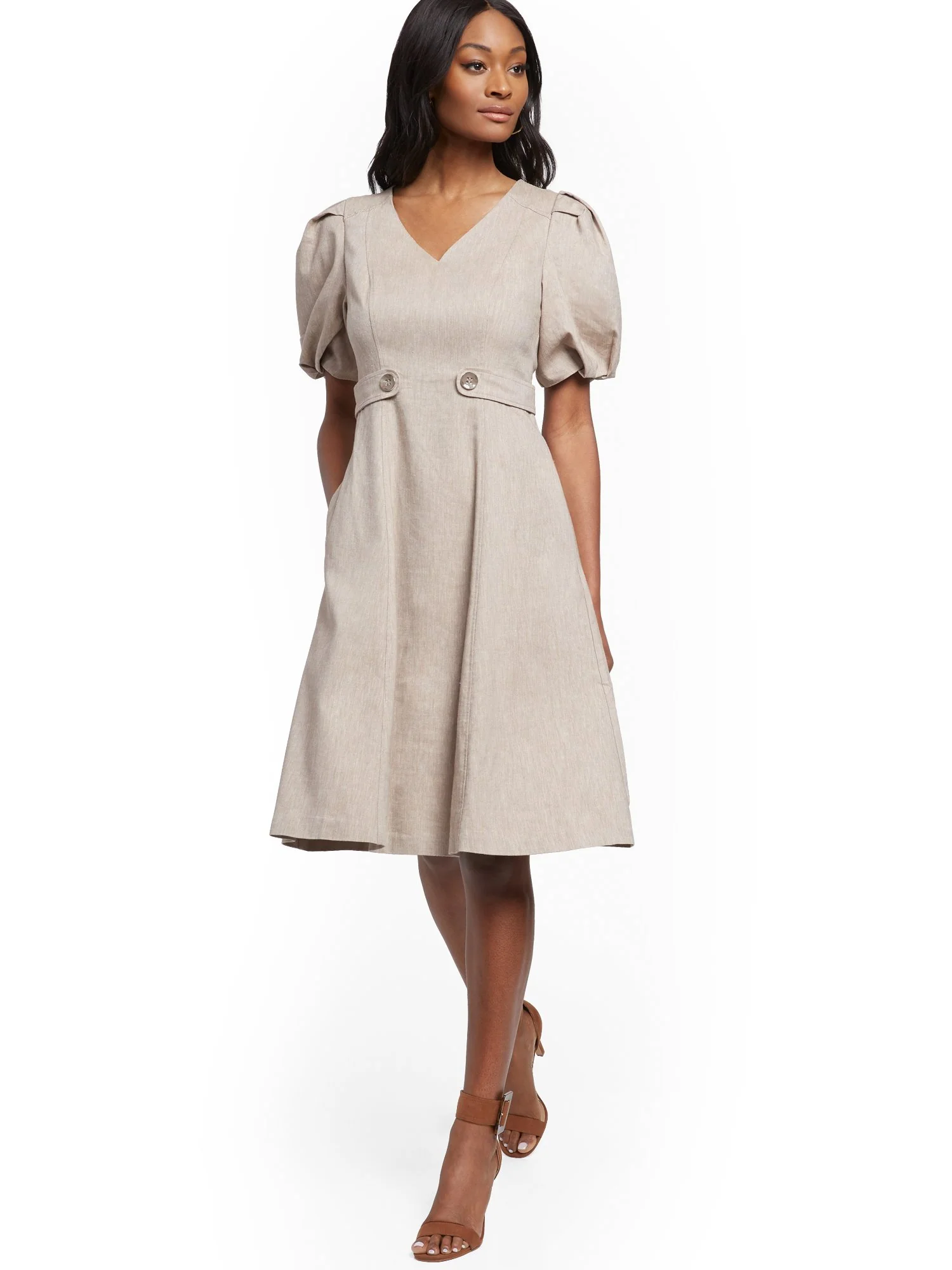 Puff-Sleeve Fit and Flare Dress - Image 4