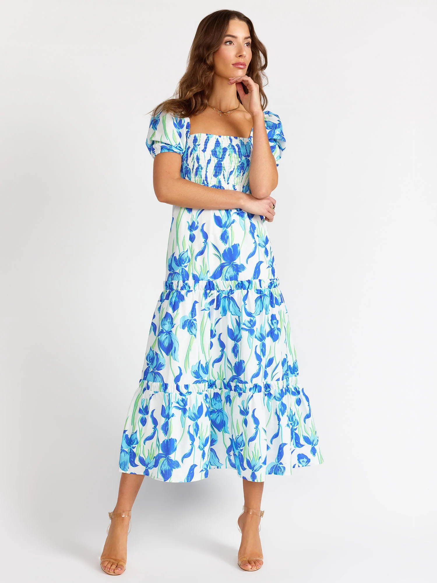 Puff Sleeve Floral Smocked Midi Dress - Lena - Image 2