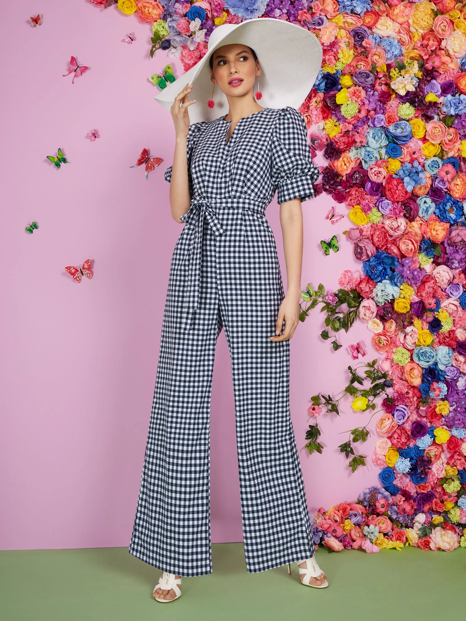 Puff-Sleeve Gingham Jumpsuit - Image 2