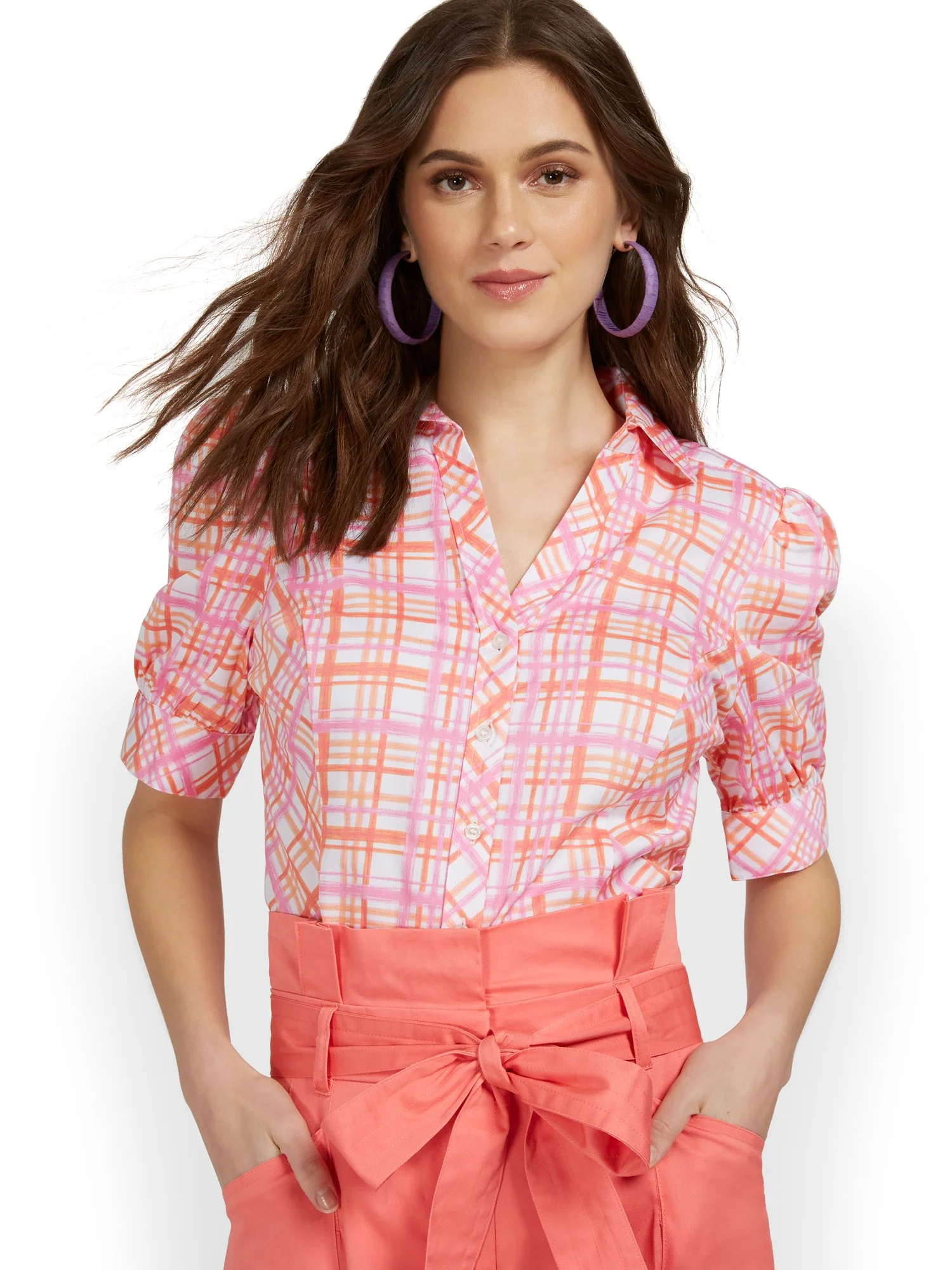 Puff-Sleeve Madison Shirt - Plaid - 7th Avenue
