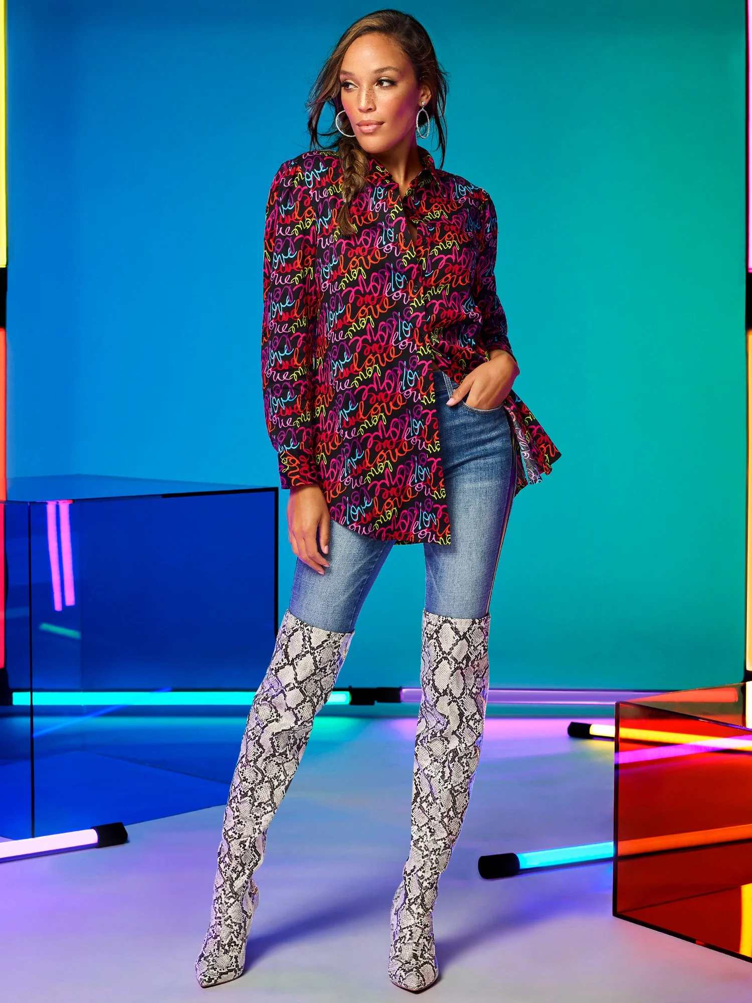 Puff-Sleeve Madison Tunic Shirt - Love-Print