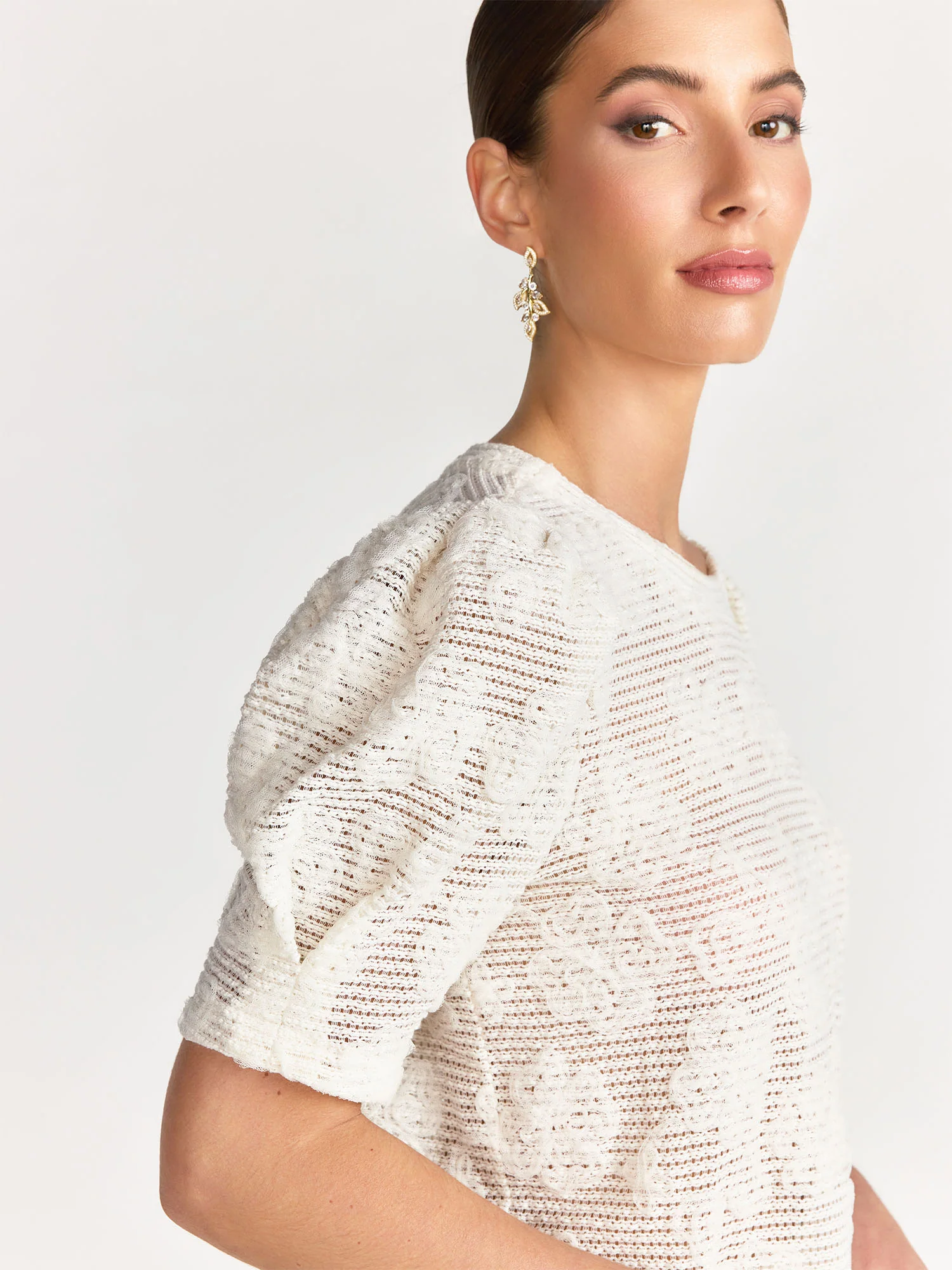 English Factory Puff-Sleeve Open Knit Woven Top - Brands We Love - Image 4