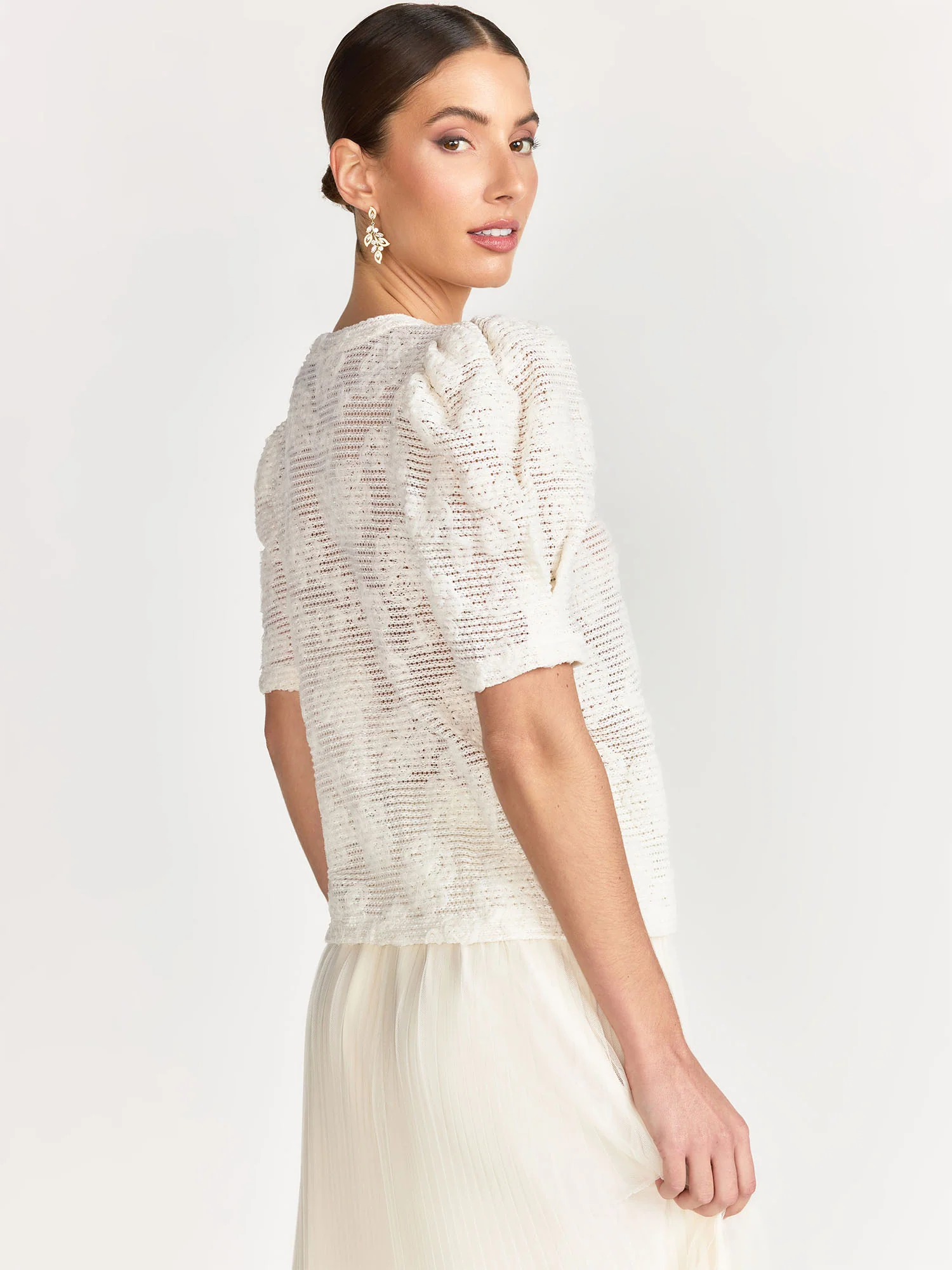 English Factory Puff-Sleeve Open Knit Woven Top - Brands We Love - Image 5