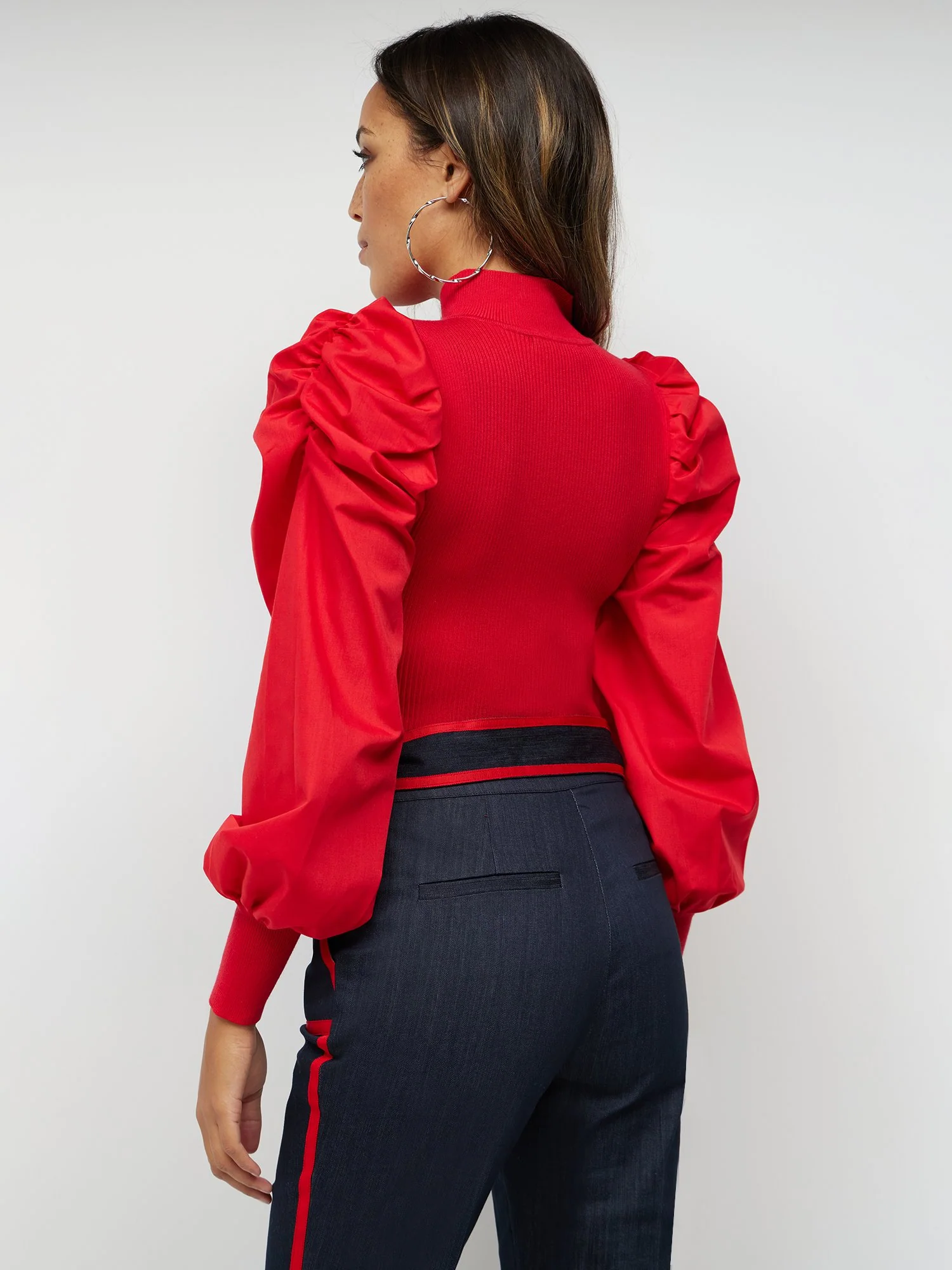Puff-Sleeve Poplin Sweater - Image 2