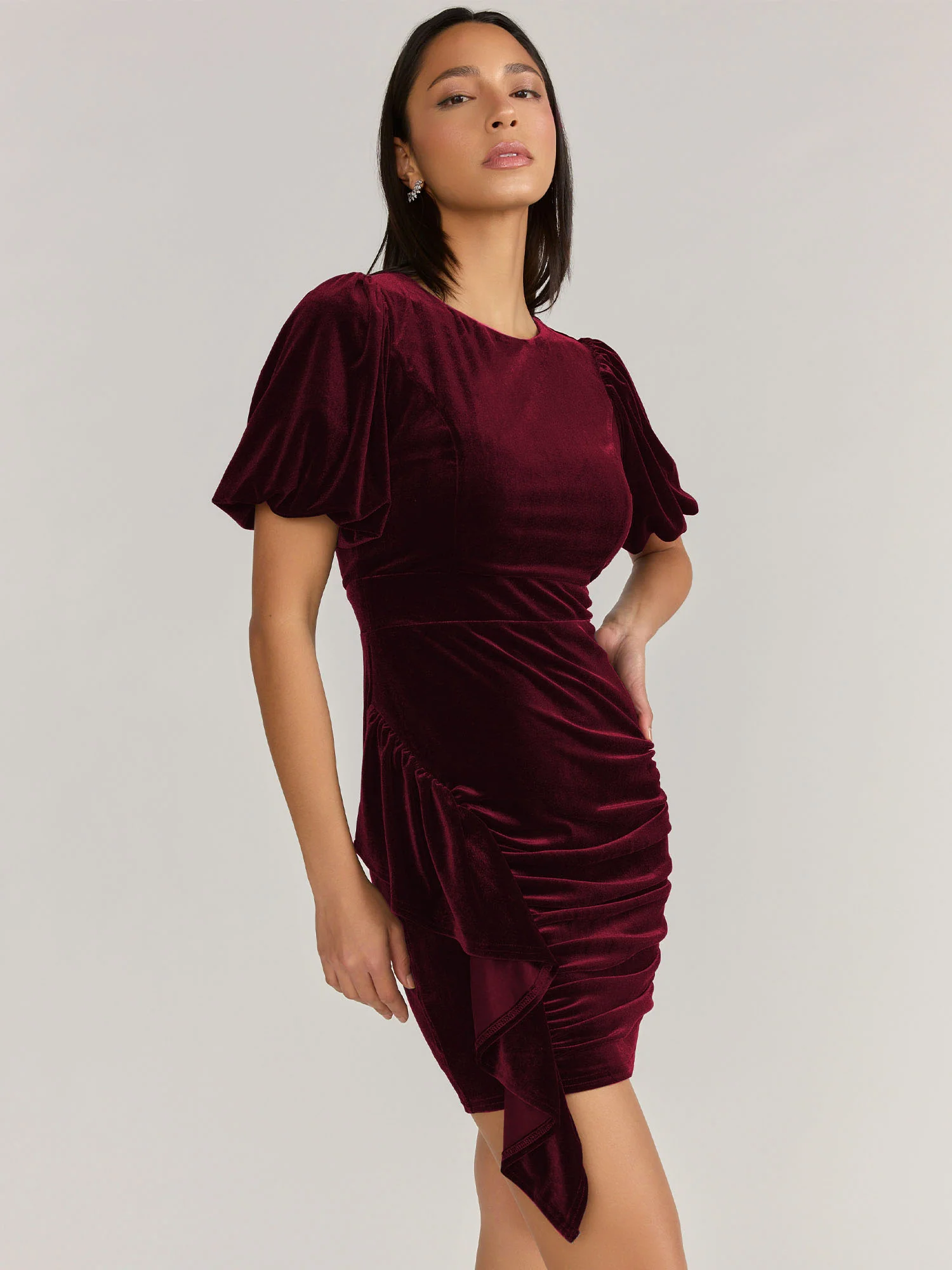 Lena Puff Sleeve Velvet Ruched Dress - Brands We Love - Image 2