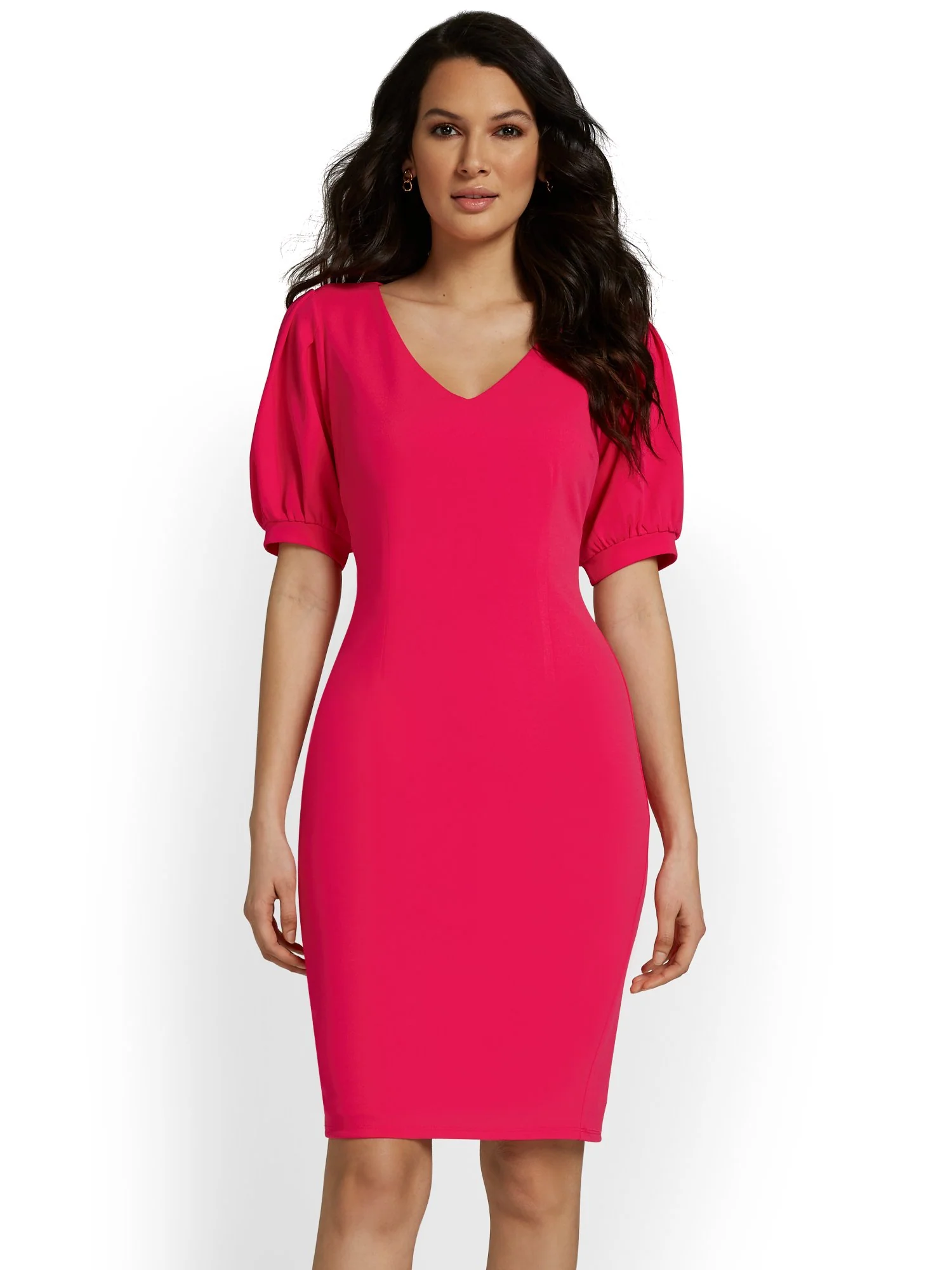 Puff-Sleeve Sheath Dress - Magic Crepe® - Image 3