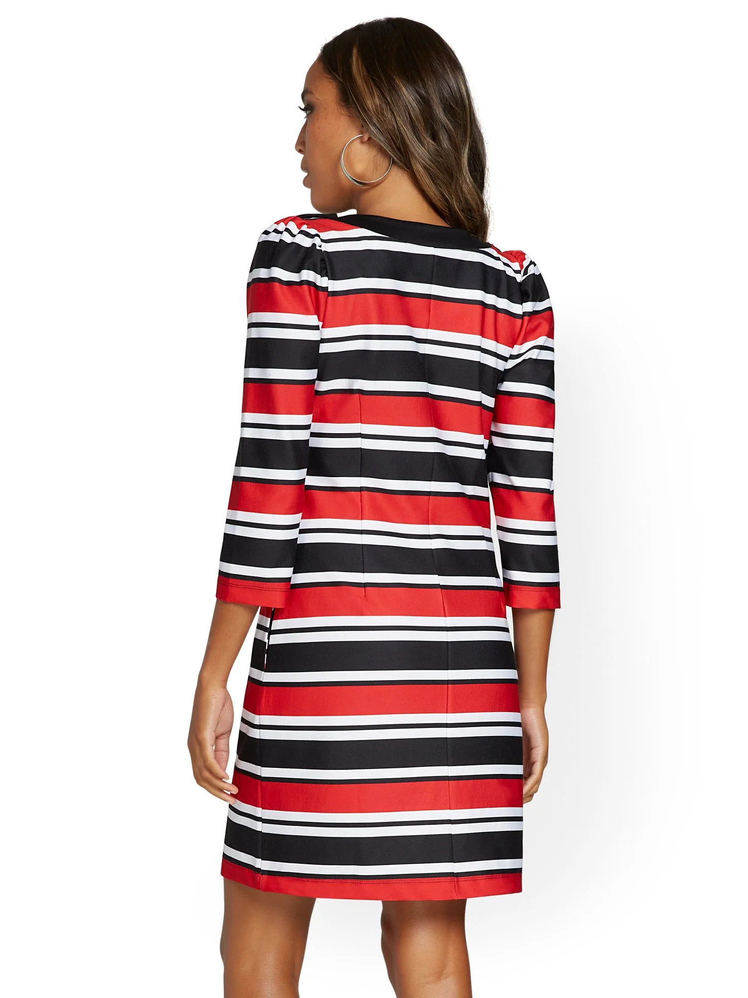 Puff-Sleeve Stripe Shift Dress - Superflex - Image 3