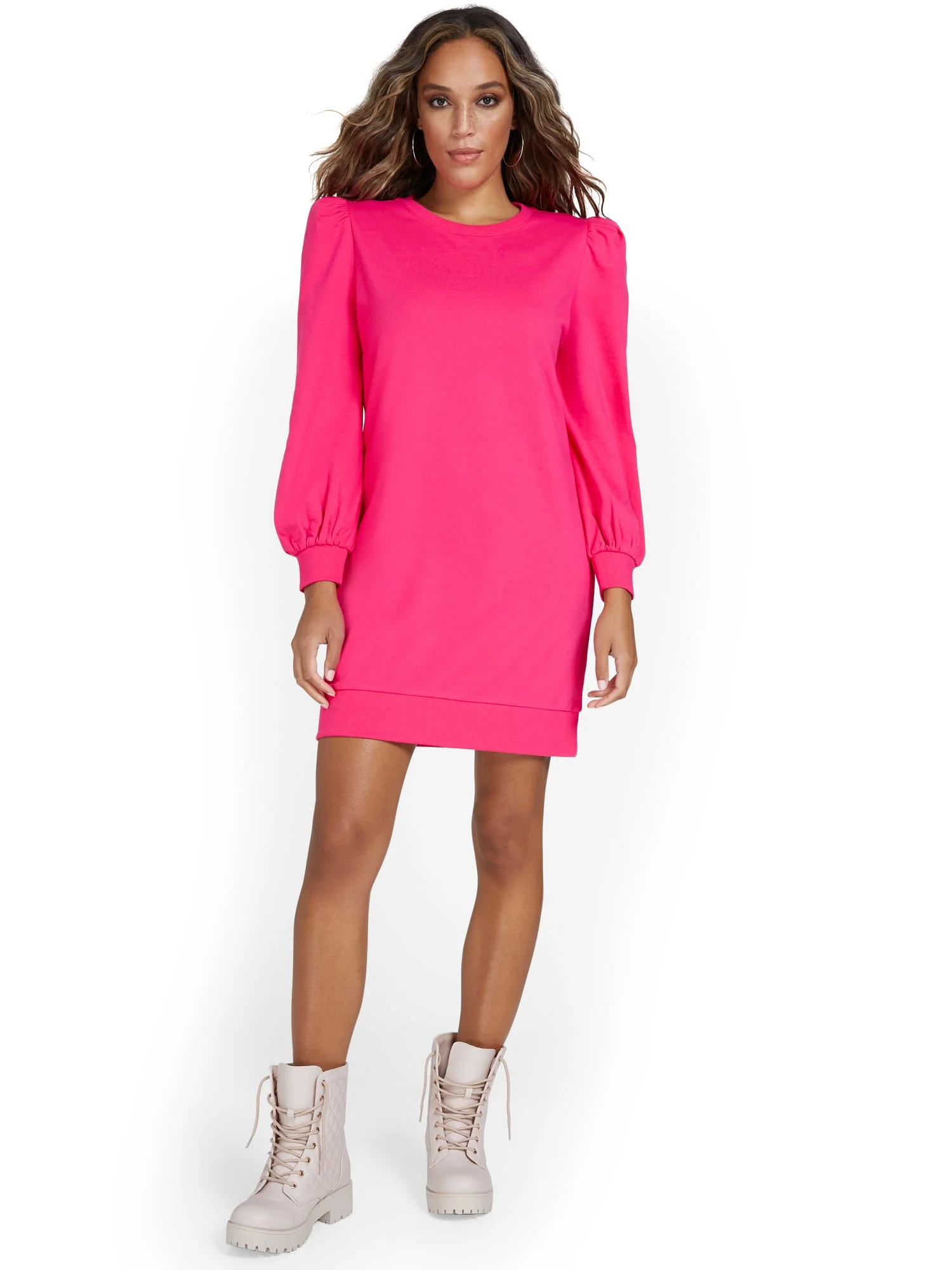 Puff-Sleeve Sweatshirt Dress - Image 2