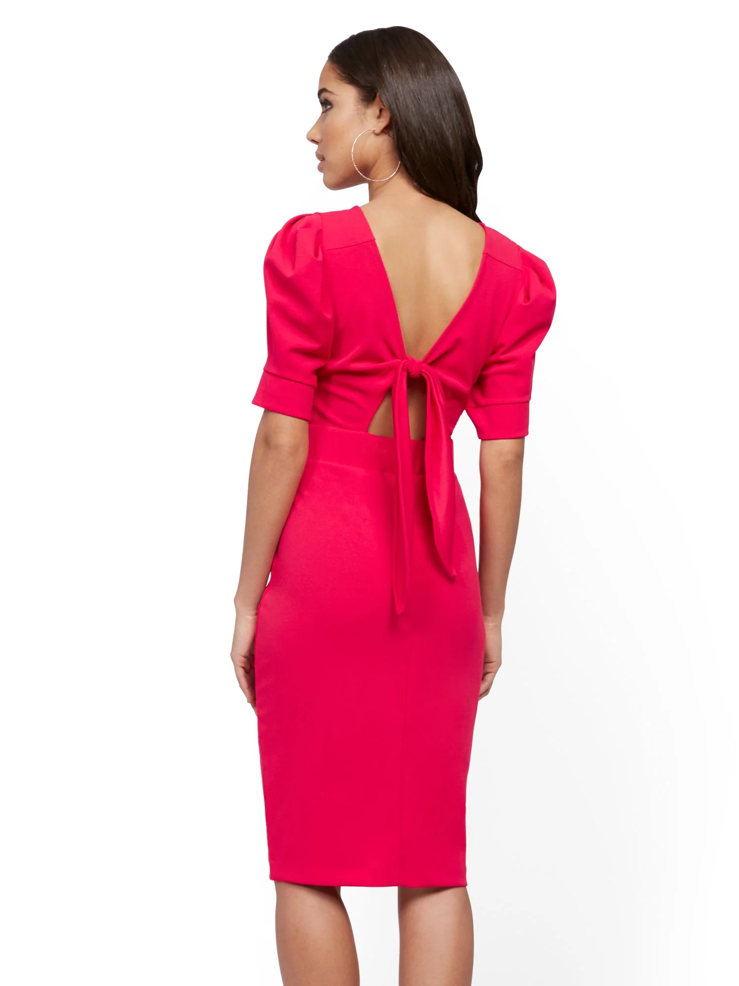 Puff-Sleeve Tie-Back Sheath Dress - Image 3