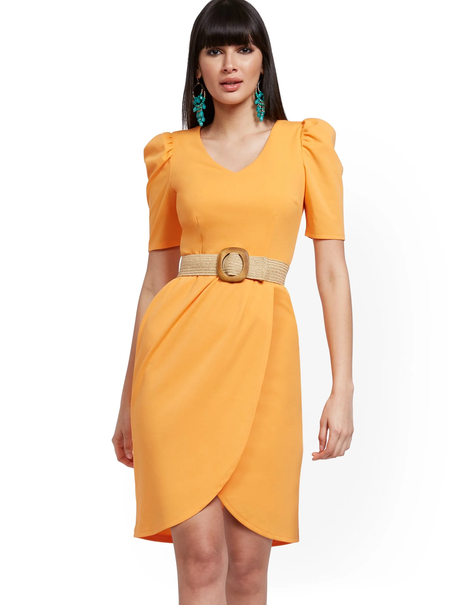 Puff-Sleeve Tulip-Hem Sheath Dress - Magic Crepe® - Image 2