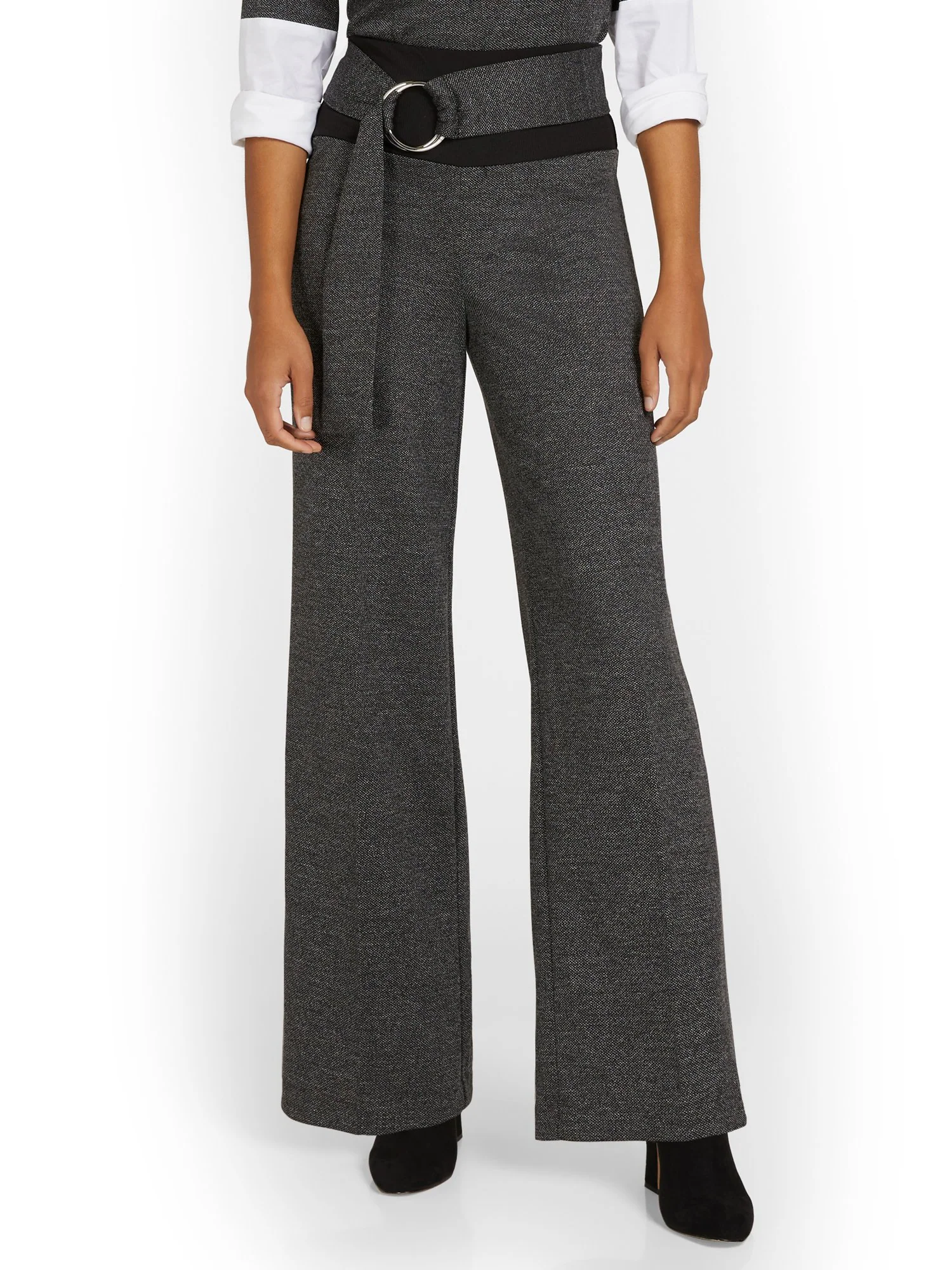 Pull-On Belted Wide-Leg Tweed Ponte Pant - Superflex