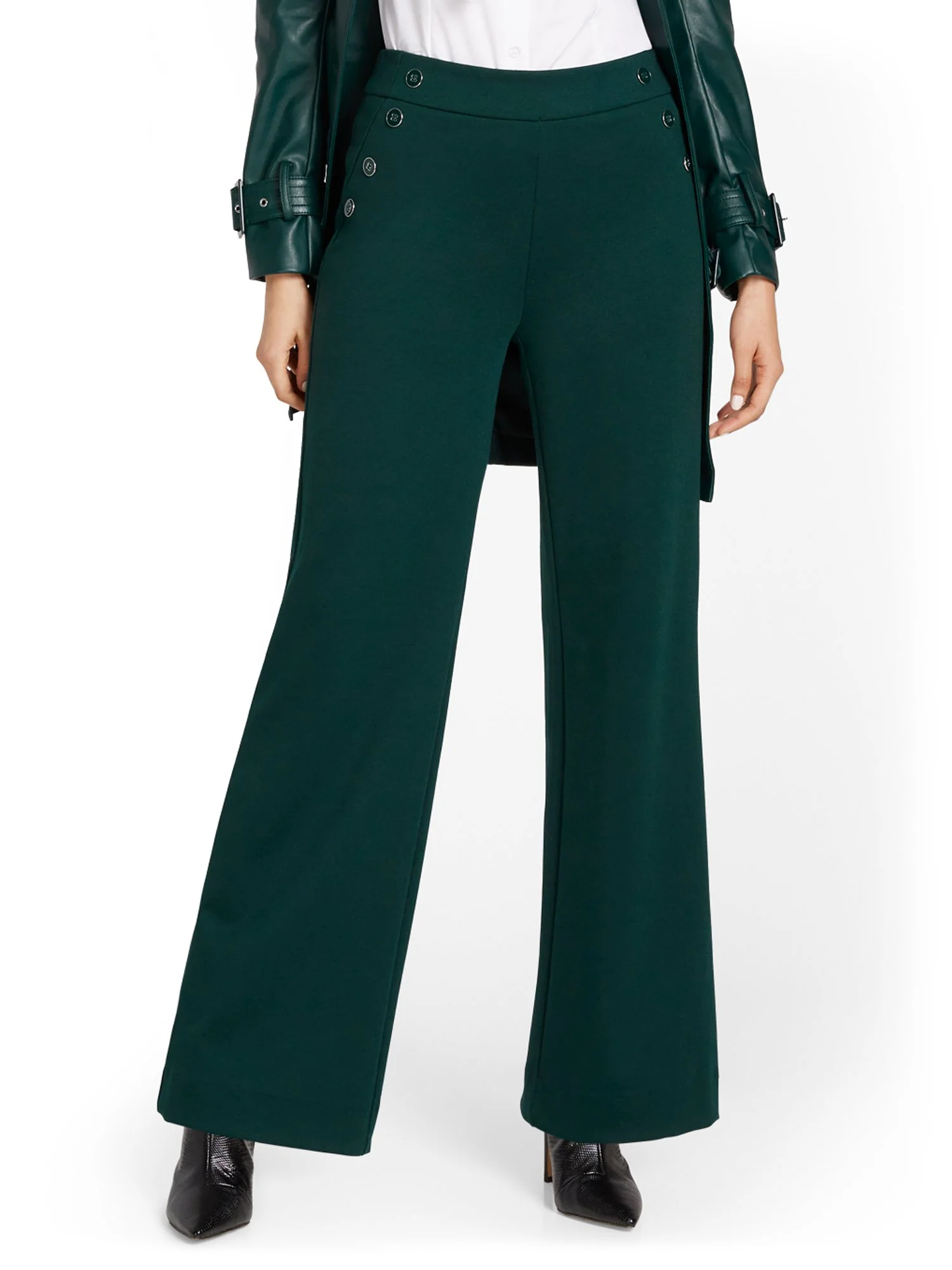 Pull-On Button-Detail Wide-Leg Ponte Pant - Superflex - Image 6