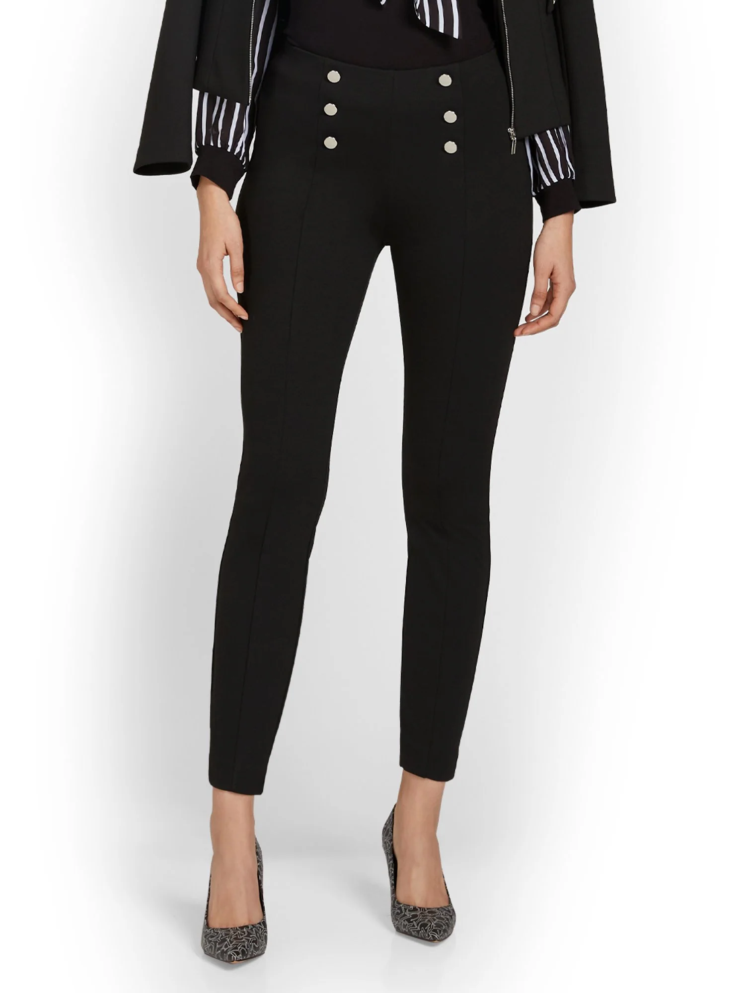 Pull-On Button-Front Ankle Ponte Pant - Superflex