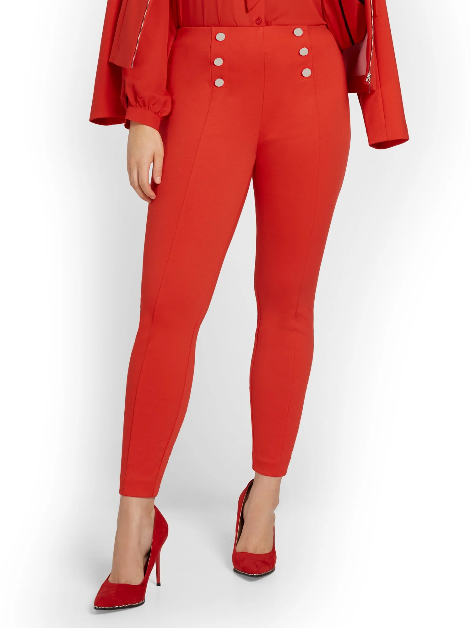 Pull-On Button-Front Ankle Ponte Pant - Superflex - Image 11