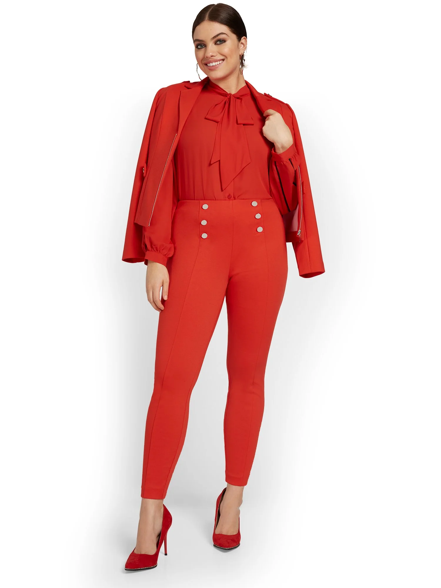 Pull-On Button-Front Ankle Ponte Pant - Superflex - Image 12