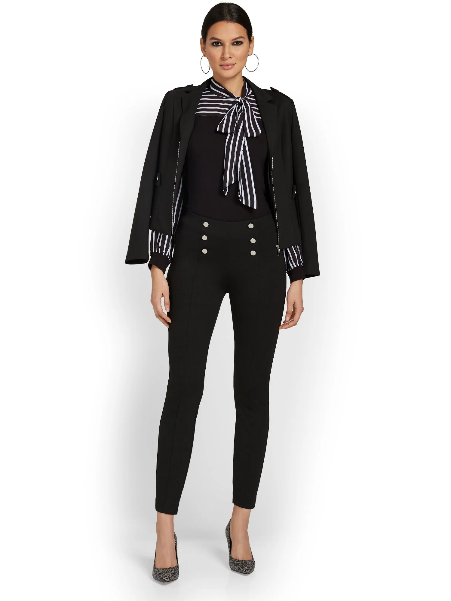 Pull-On Button-Front Ankle Ponte Pant - Superflex - Image 4