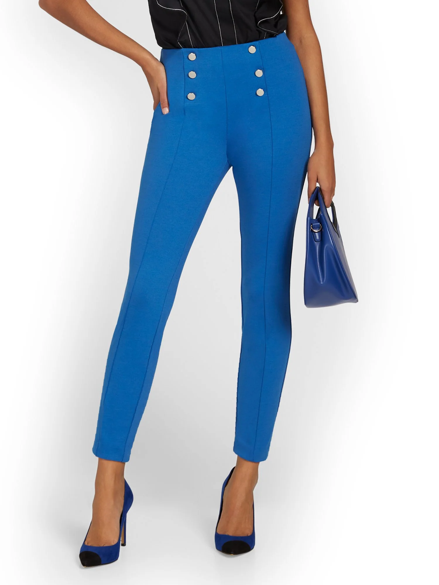 Pull-On Button-Front Ankle Ponte Pant - Superflex - Image 7