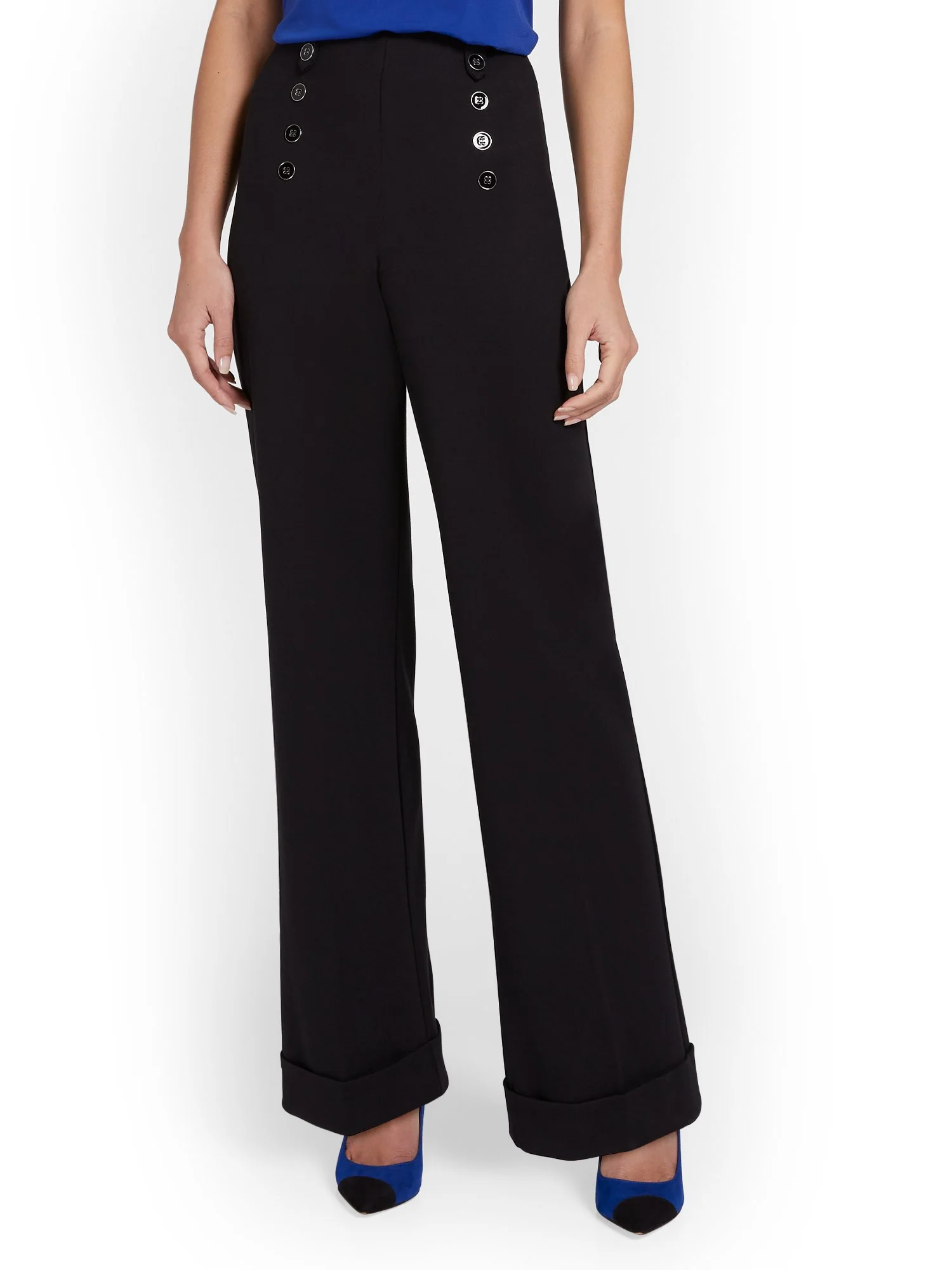 Pull-On Button-Front Wide-Leg Ponte Pant - Superflex - Image 2