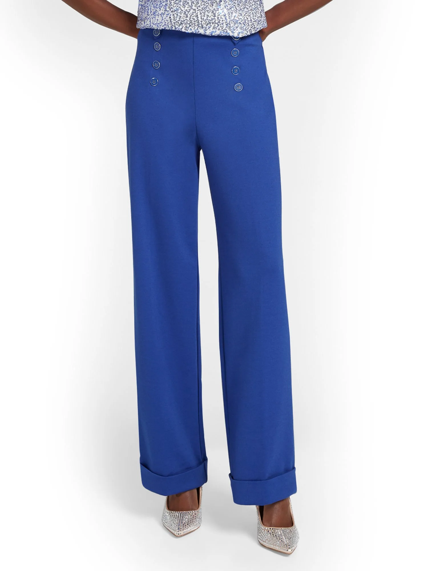 Pull-On Button-Front Wide-Leg Ponte Pant - Superflex - Image 7