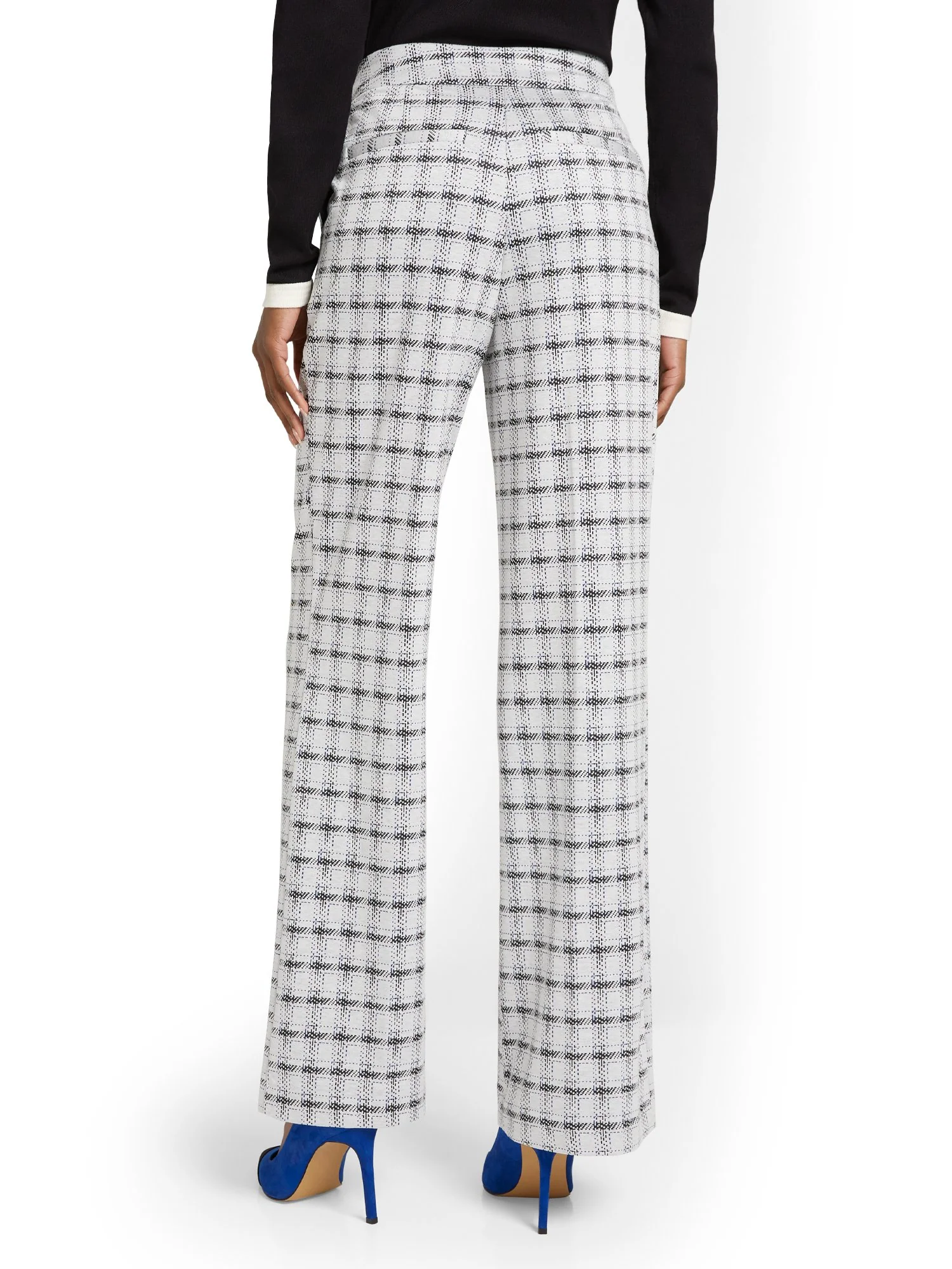 Pull-On Check-Print Tie-Waist Palazzo Ponte Pant - Superflex - Image 3