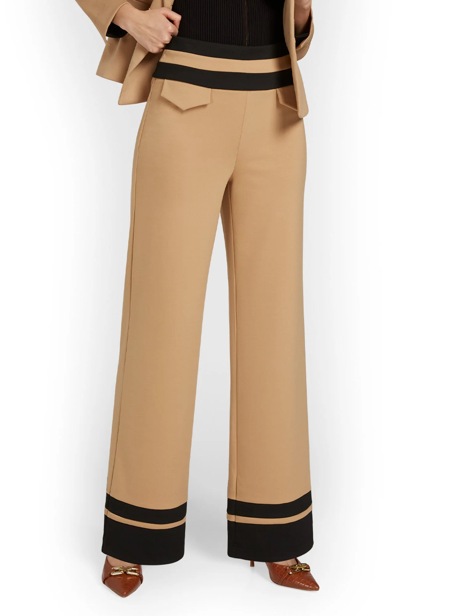 Pull-On Contrast-Stripe Wide-Leg Ponte Pant - Superflex - Image 2