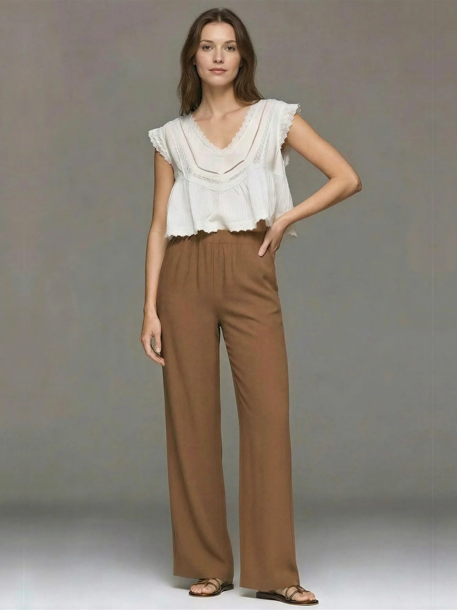 Pull On Crinkle Flowy Pants - Image 5