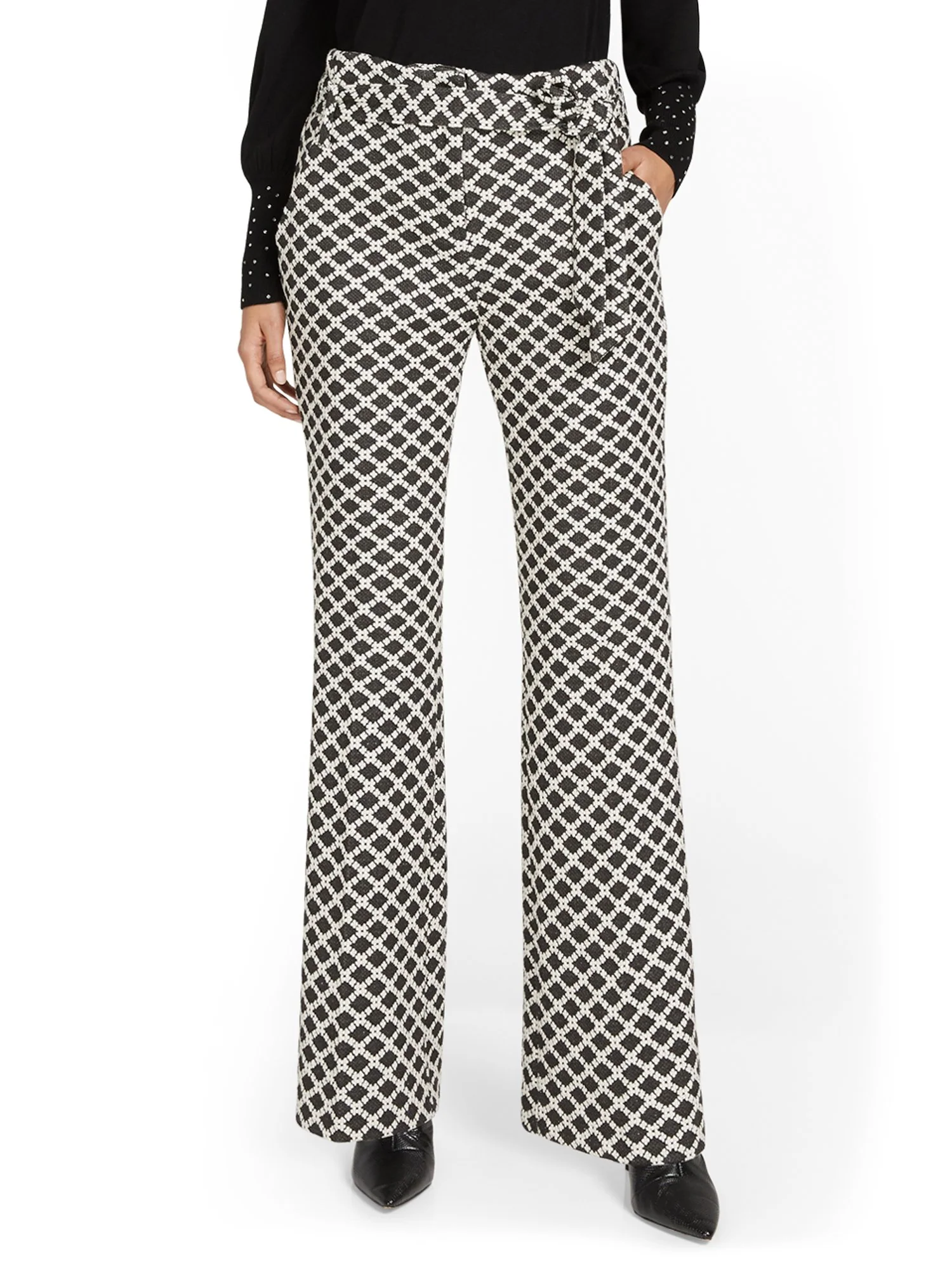 Pull-On Diamond-Print Tie-Waist Straight-Leg Ponte Pant - Superflex - Image 2