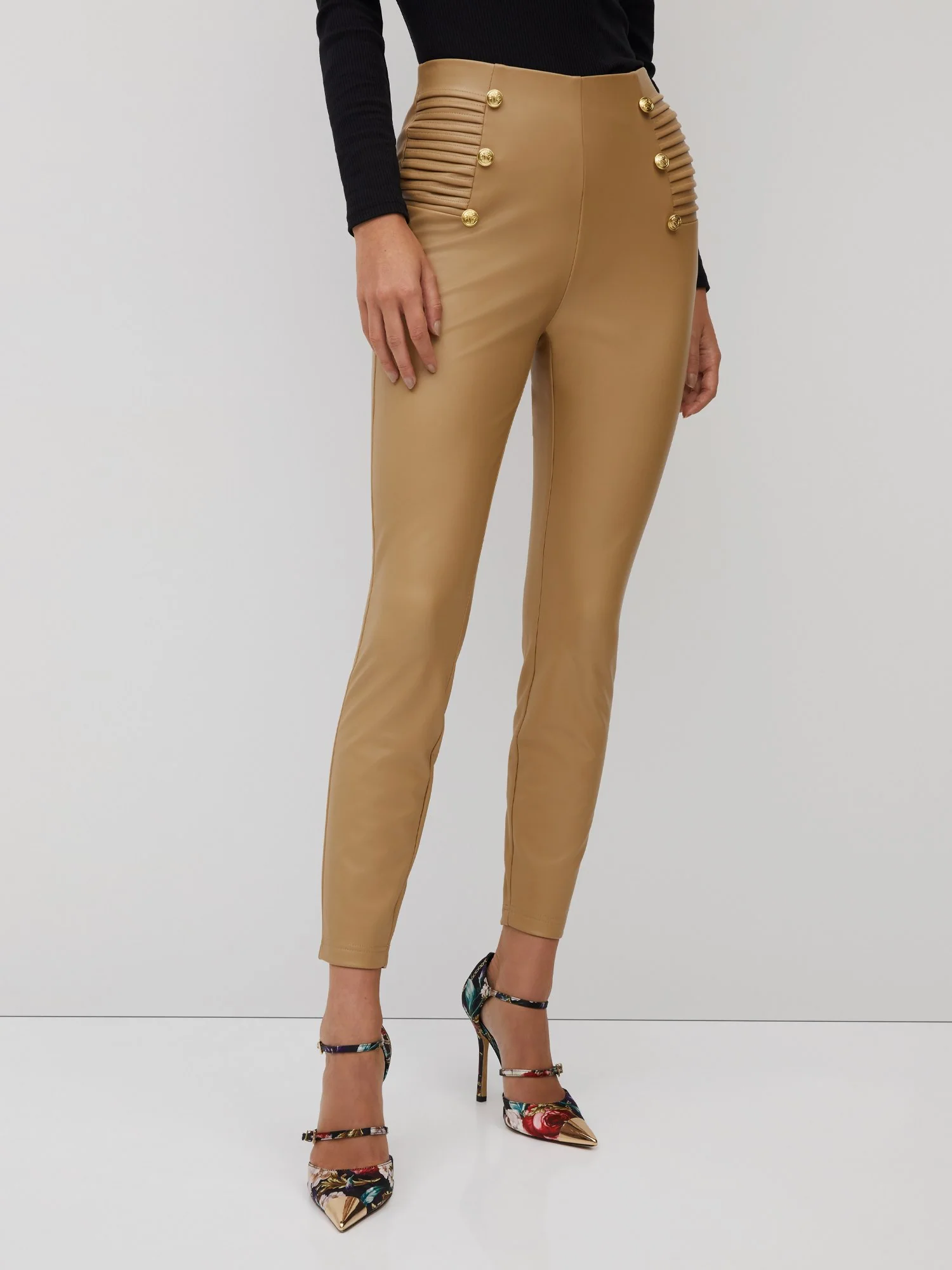 Pull-On Faux-Leather Pintuck Legging - Image 8