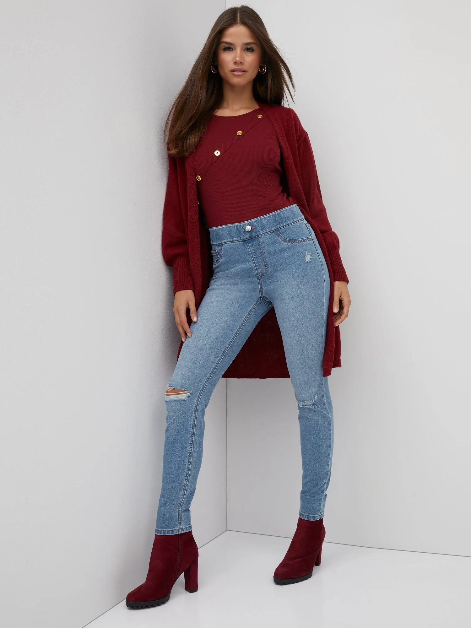 Pull-On High-Waisted Skinny Jeans - Light Wash - Image 2