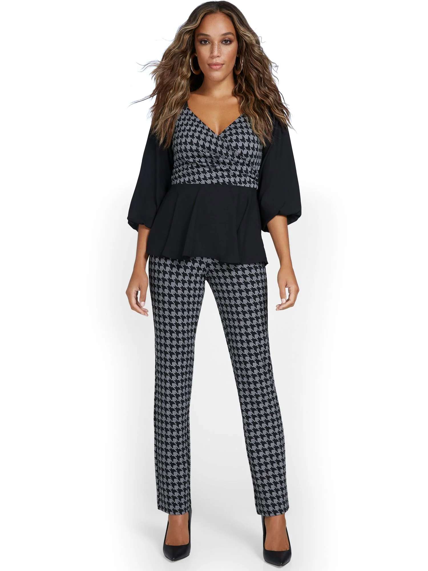 Pull-On Houndstooth Straight-Leg Ponte Pant - Superflex - Image 4