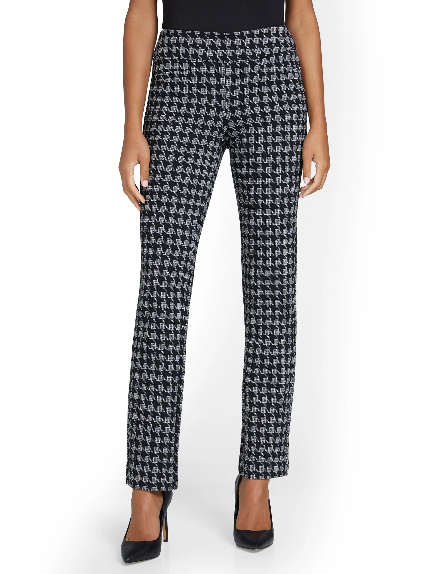 Pull-On Houndstooth Straight-Leg Ponte Pant - Superflex - Image 5