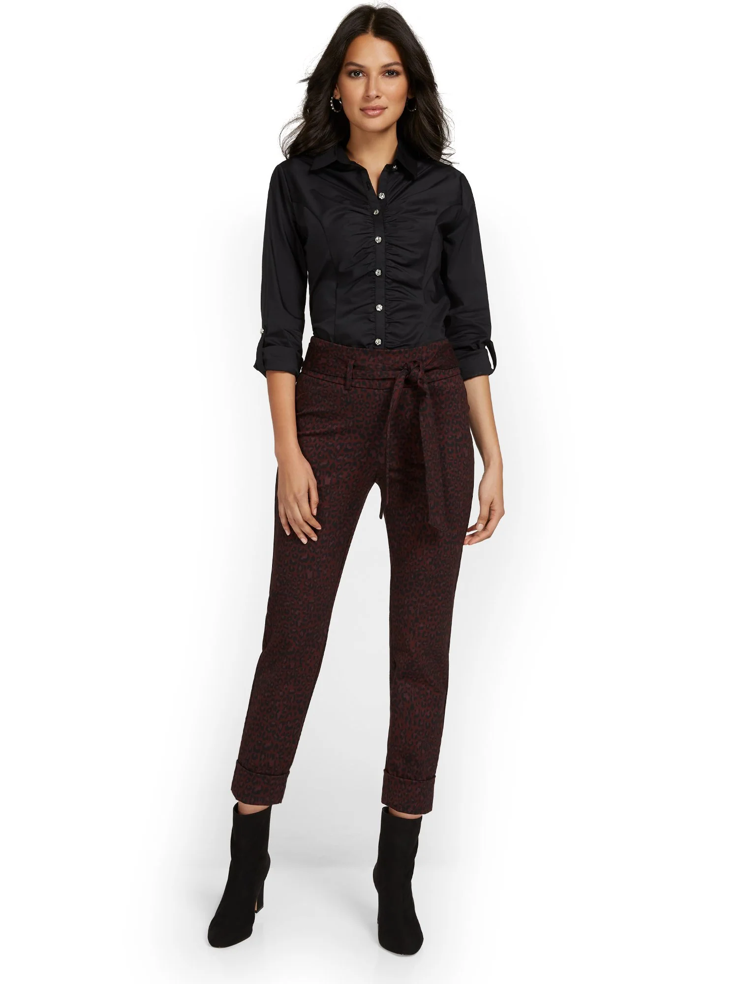 Pull-On Leopard-Print Belted Straight-Leg Ankle Ponte Pant - Superflex - Image 4