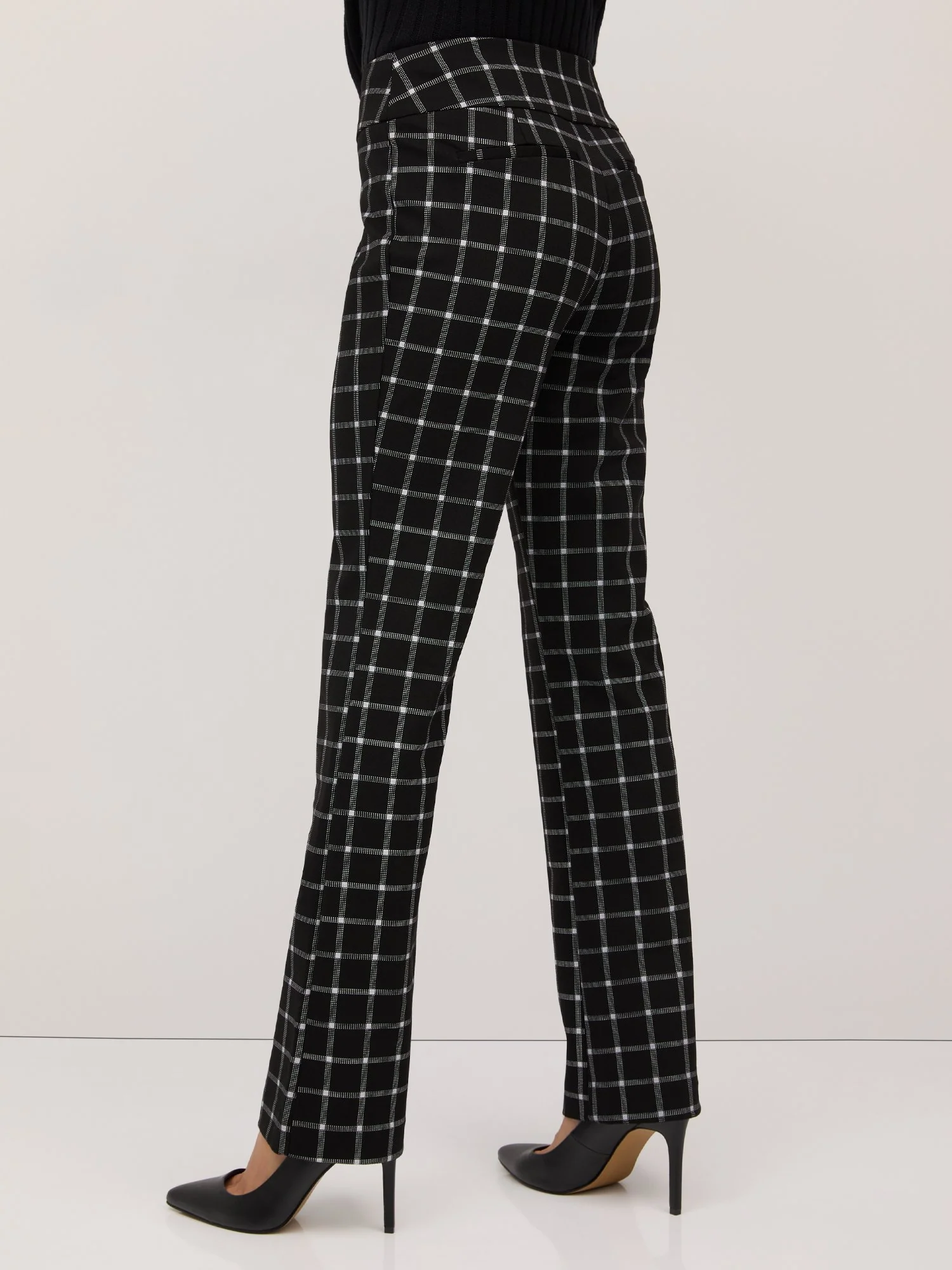 Pull-On Mid-Rise Windowpane-Print Bootcut Ponte Pant - Superflex - Image 3