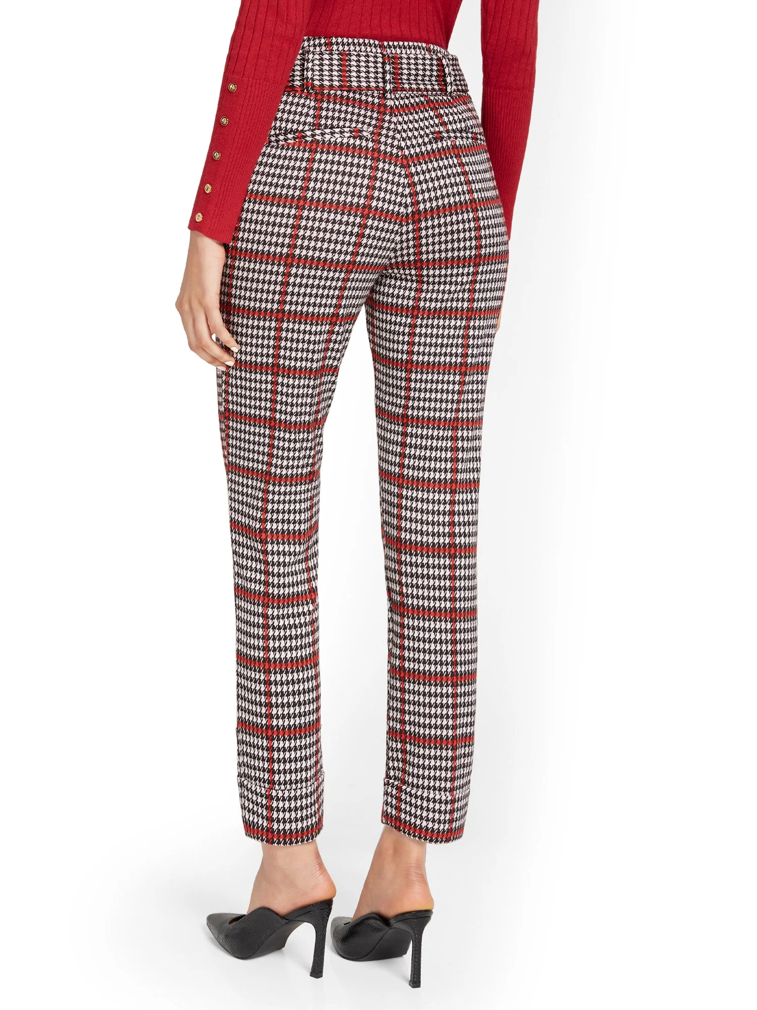 Pull-On Plaid Belted Straight-Leg Ankle Ponte Pant - Superflex - Image 3