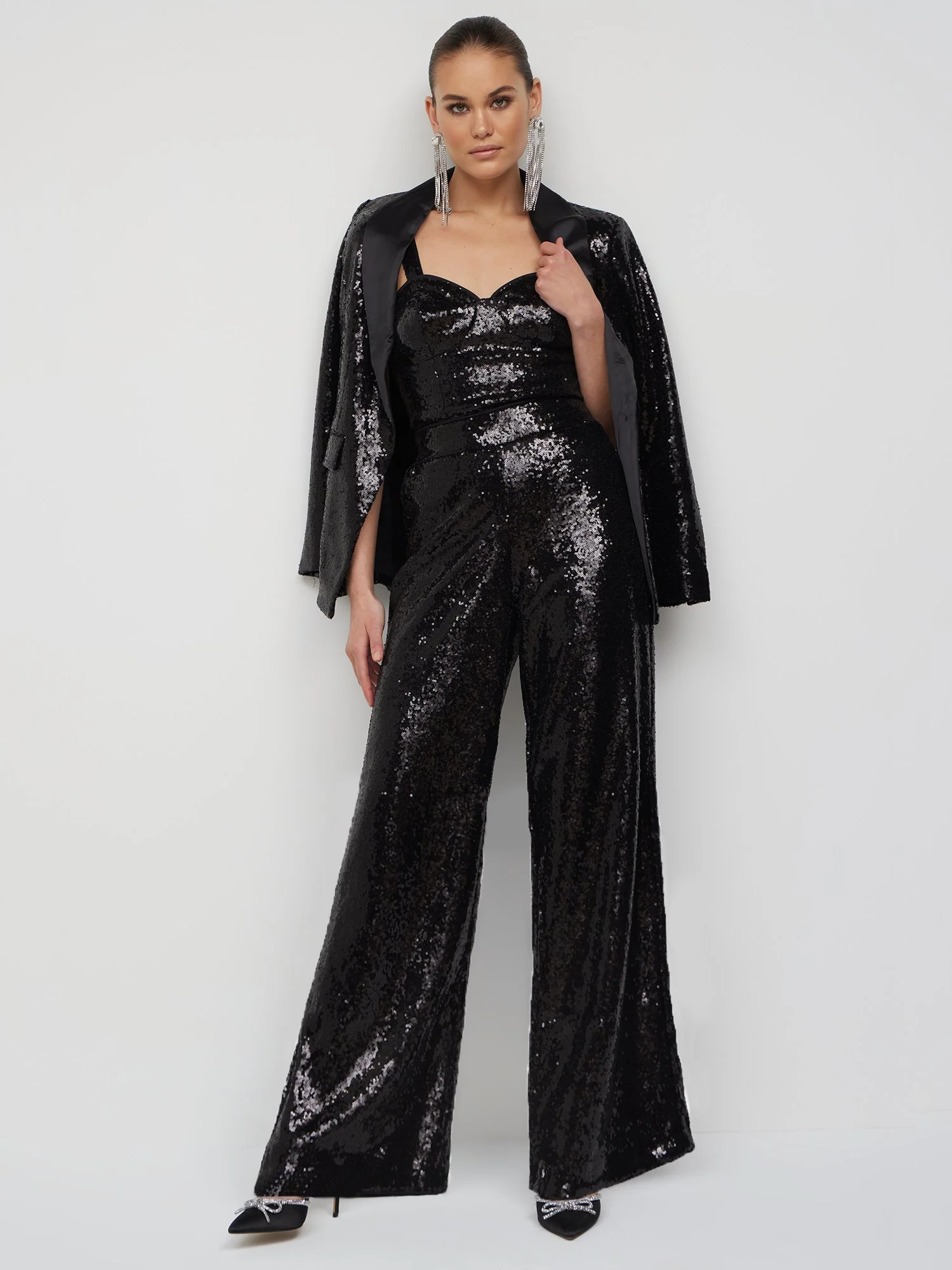 Pull-On Sequin Wide-Leg Pant