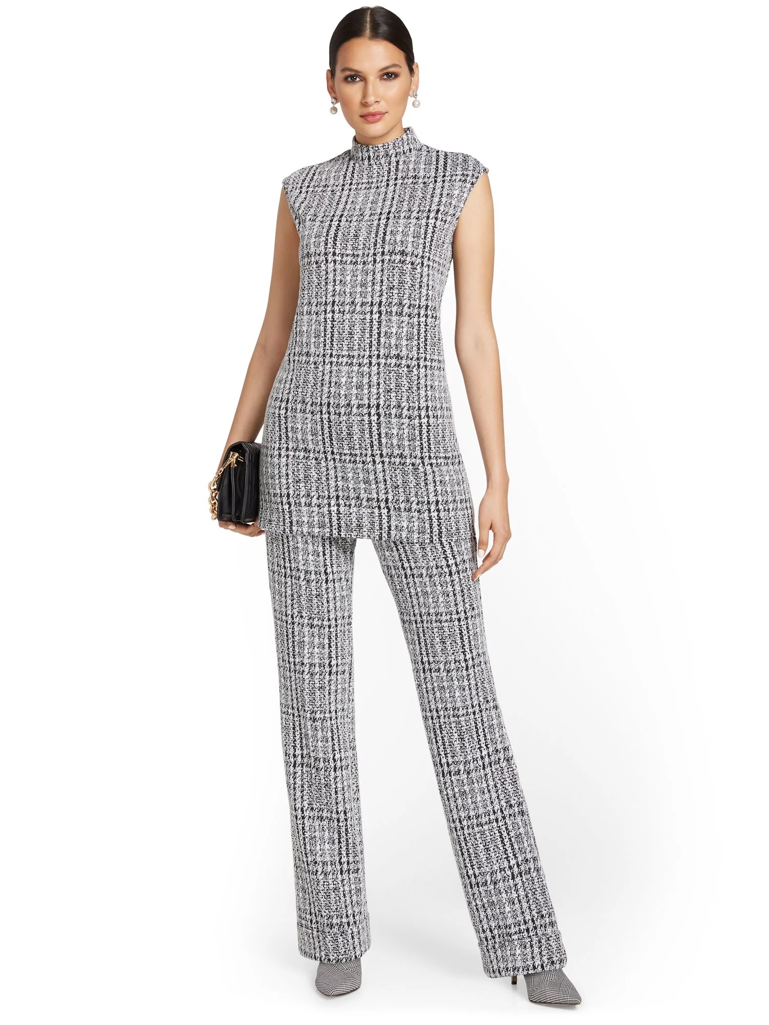 Pull-On Tweed-Print Belted Wide-Leg Ponte Pant - Superflex - Image 5