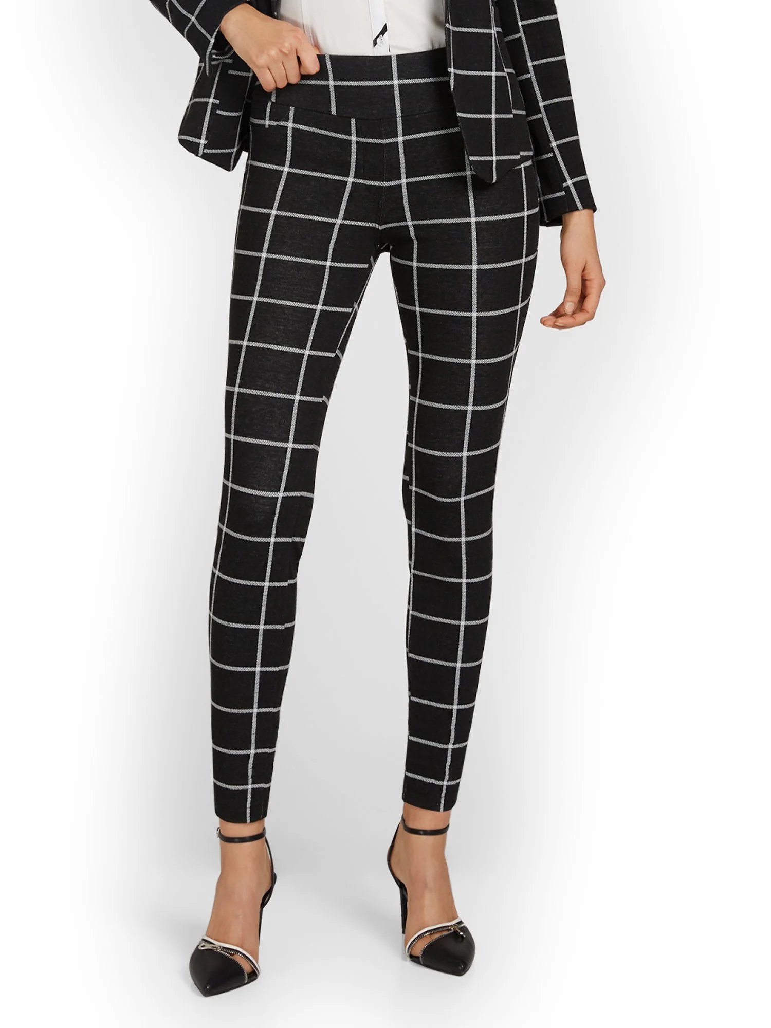 Pull-On Windowpane-Print Ankle Ponte Pant - Superflex - Image 2